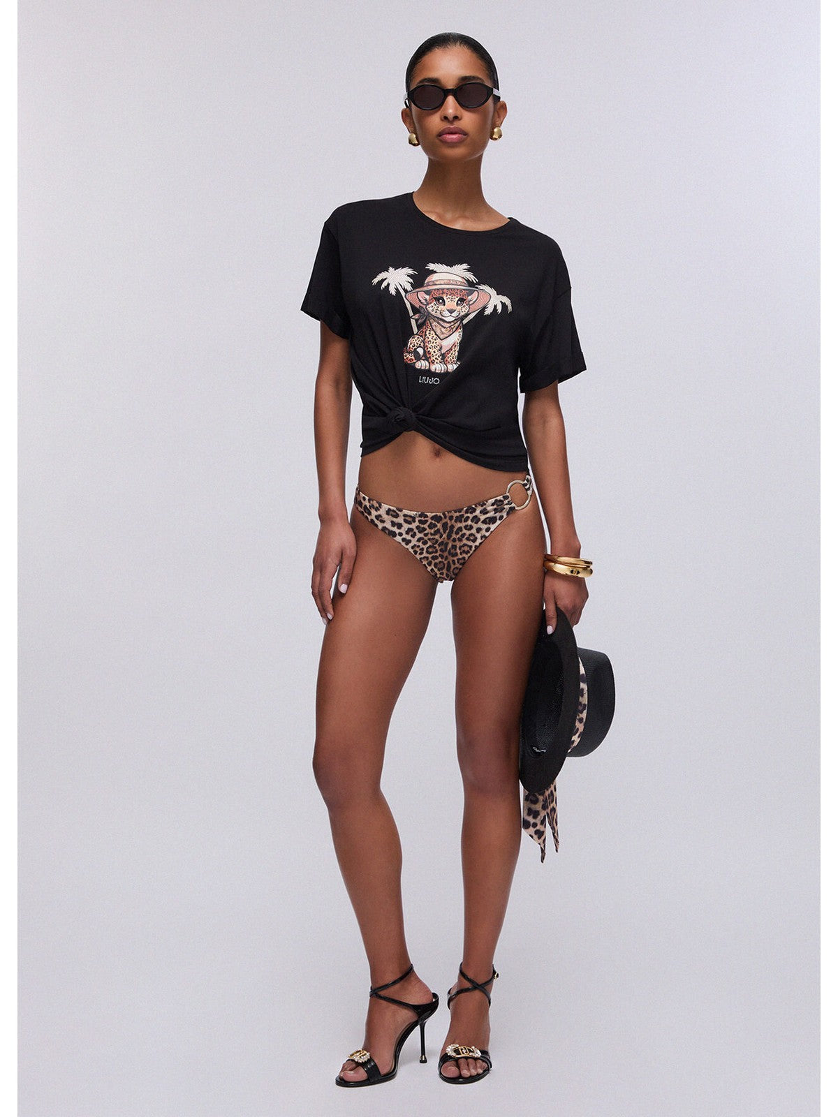LIU JO BEACHWEAR T-shirt Donna VA6170JS003 P9494 Nero/small leopard