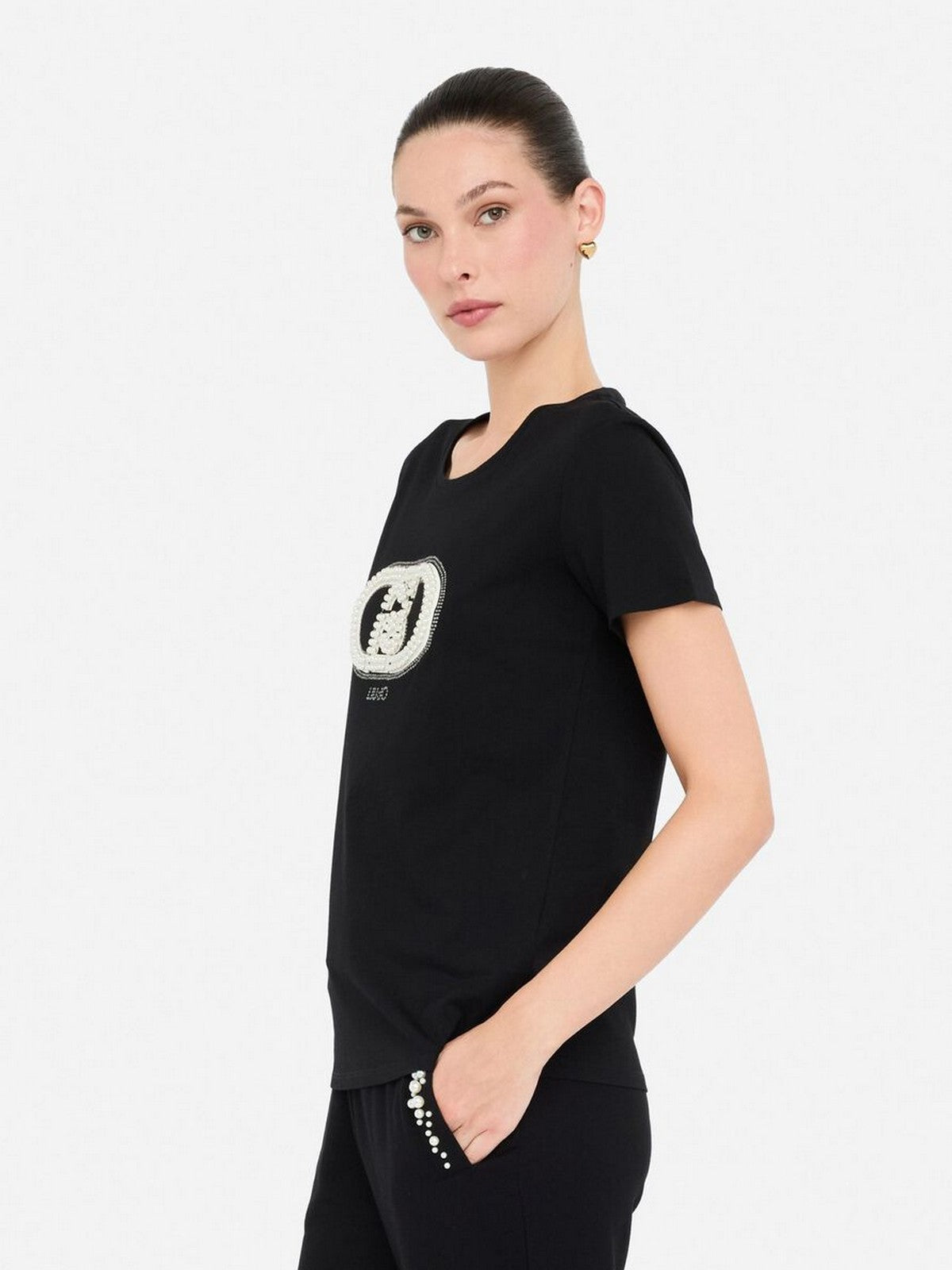 LIU JO SPORT T-shirt Donna TF5280JS923 N9785 Nero/monogram pearl