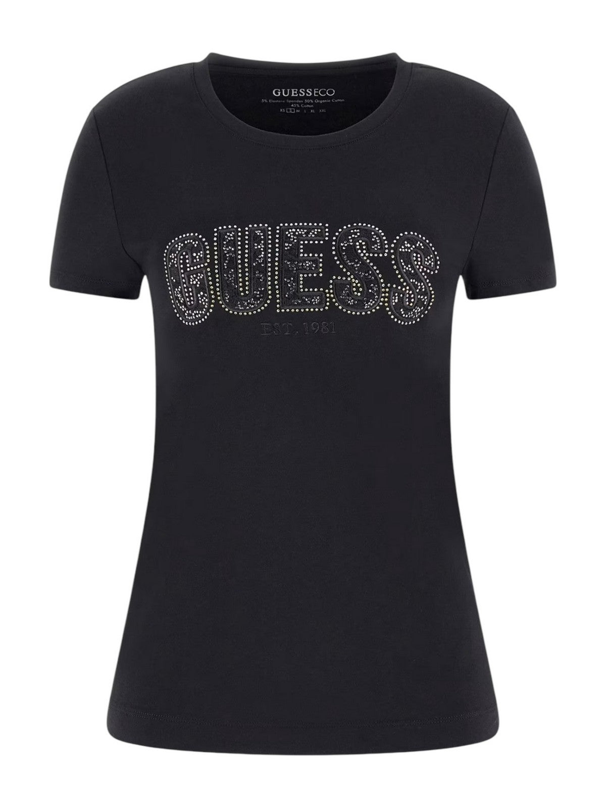 GUESS T-shirt Donna CN SS LOGO LACE TEE W5GI04 J1314 JBLK Nero gioboutiqueweb