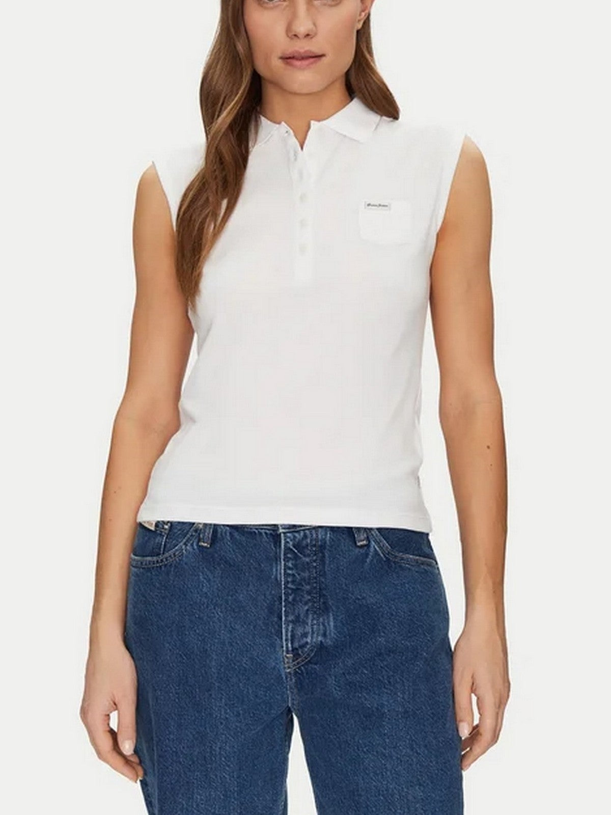 GUESS T-shirt Donna GJ SLEEVELESS COLLAR SLIM PKT W5GP24 KCYR1 G011 PURE WHITE gioboutiqueweb
