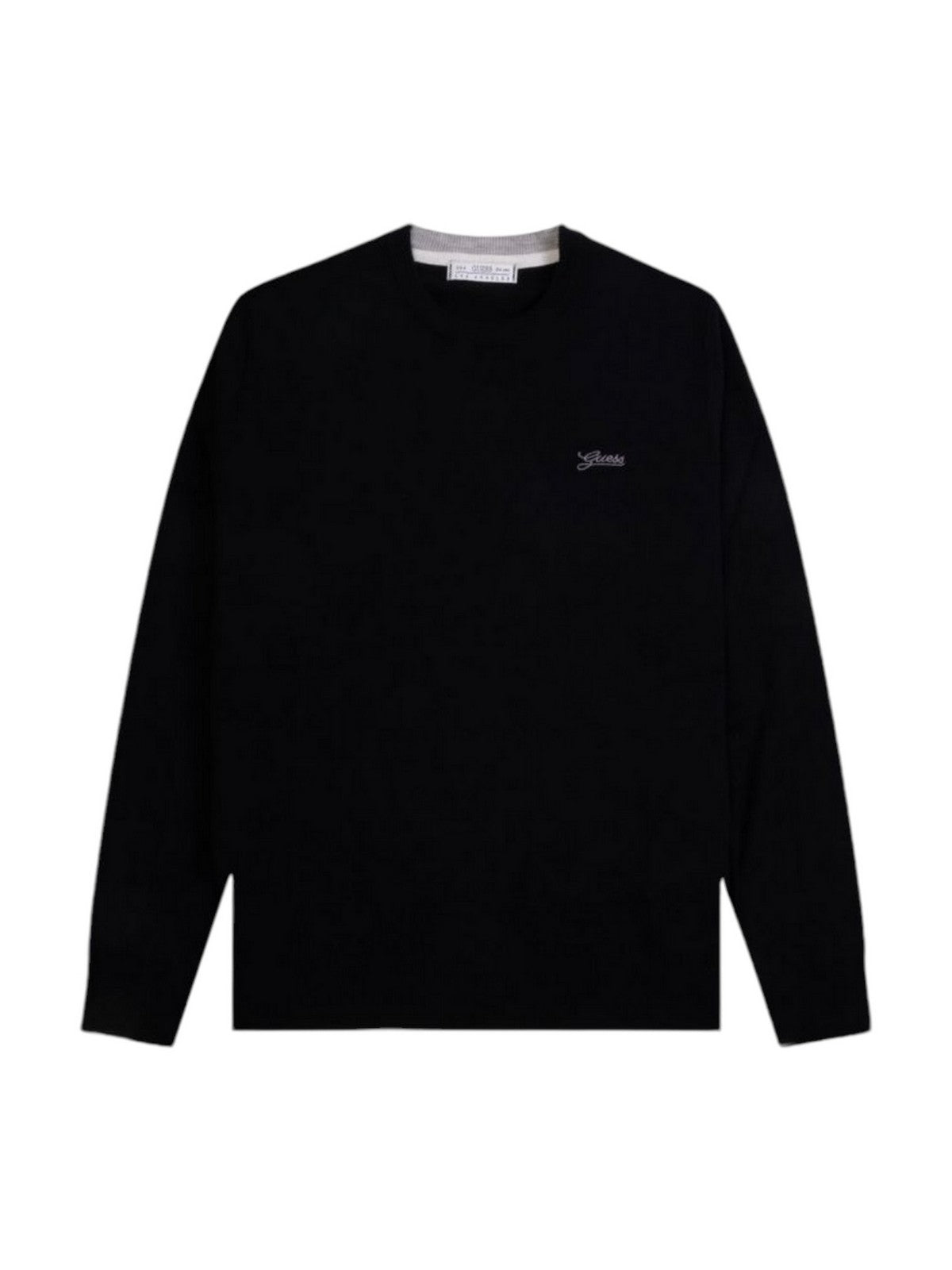 Maglietta Uomo GUESS Logo Originale CN LS – Maniche Lunghe, Cotone, Colletto Vicino Al Collo, Nero