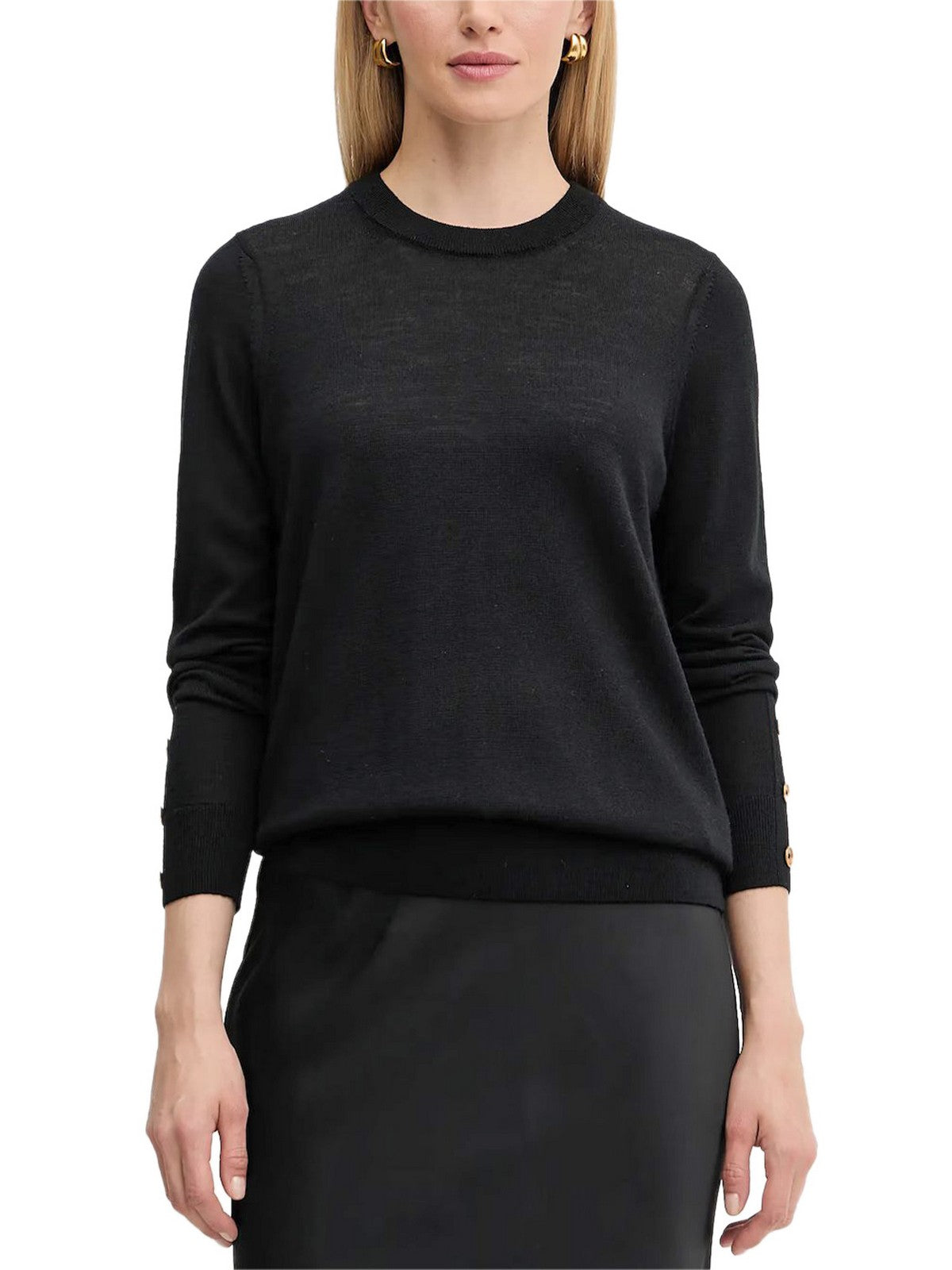 MICHAEL KORS Maglione Donna MERINO BUTTON SLV LS SWTR MT5619D4VR 001 BLACK gioboutiqueweb
