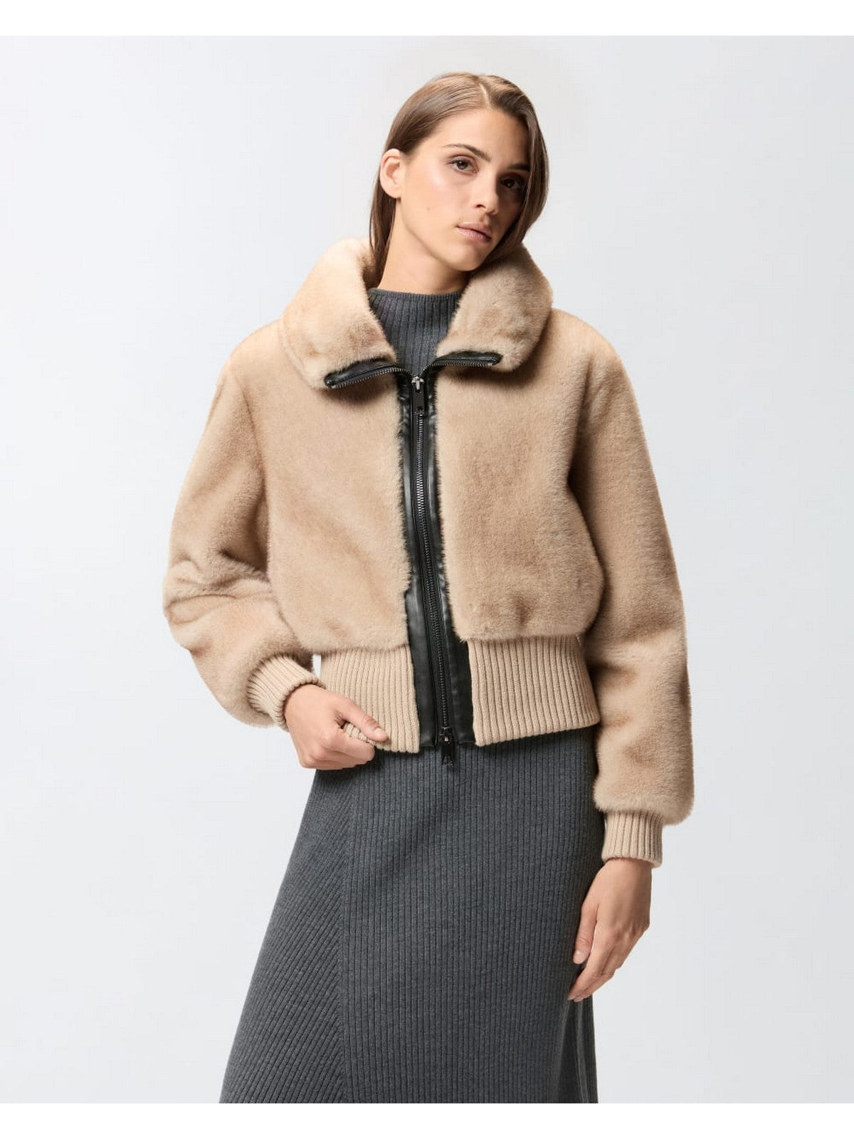 PINKO Pelliccia Donna BAGELS BOMBER 105399-A2PI C60 BEIGE-CHIARO DI LUNA