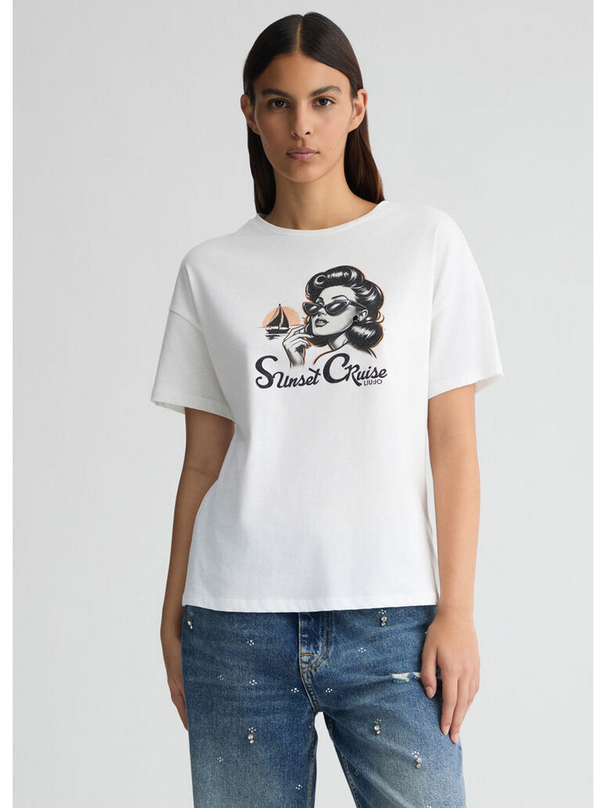 LIU JO WHITE T-shirt Donna WA5342JS923 M9504 Bianco gioboutiqueweb