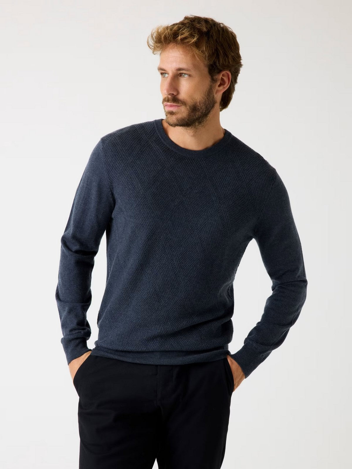 GUESS Maglione Uomo JAMAAR CN STITCHED SWTR M5BR08 Z0432 H71W MARINE HEATHER