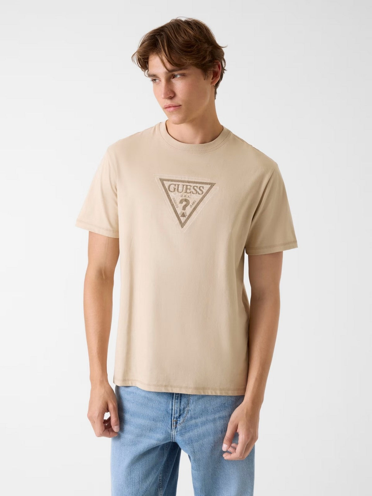 GUESS T-shirt Uomo SS CN TERRY LOGO TEE M6RI23 K8FQ4 G1DR NEUTRAL SAND