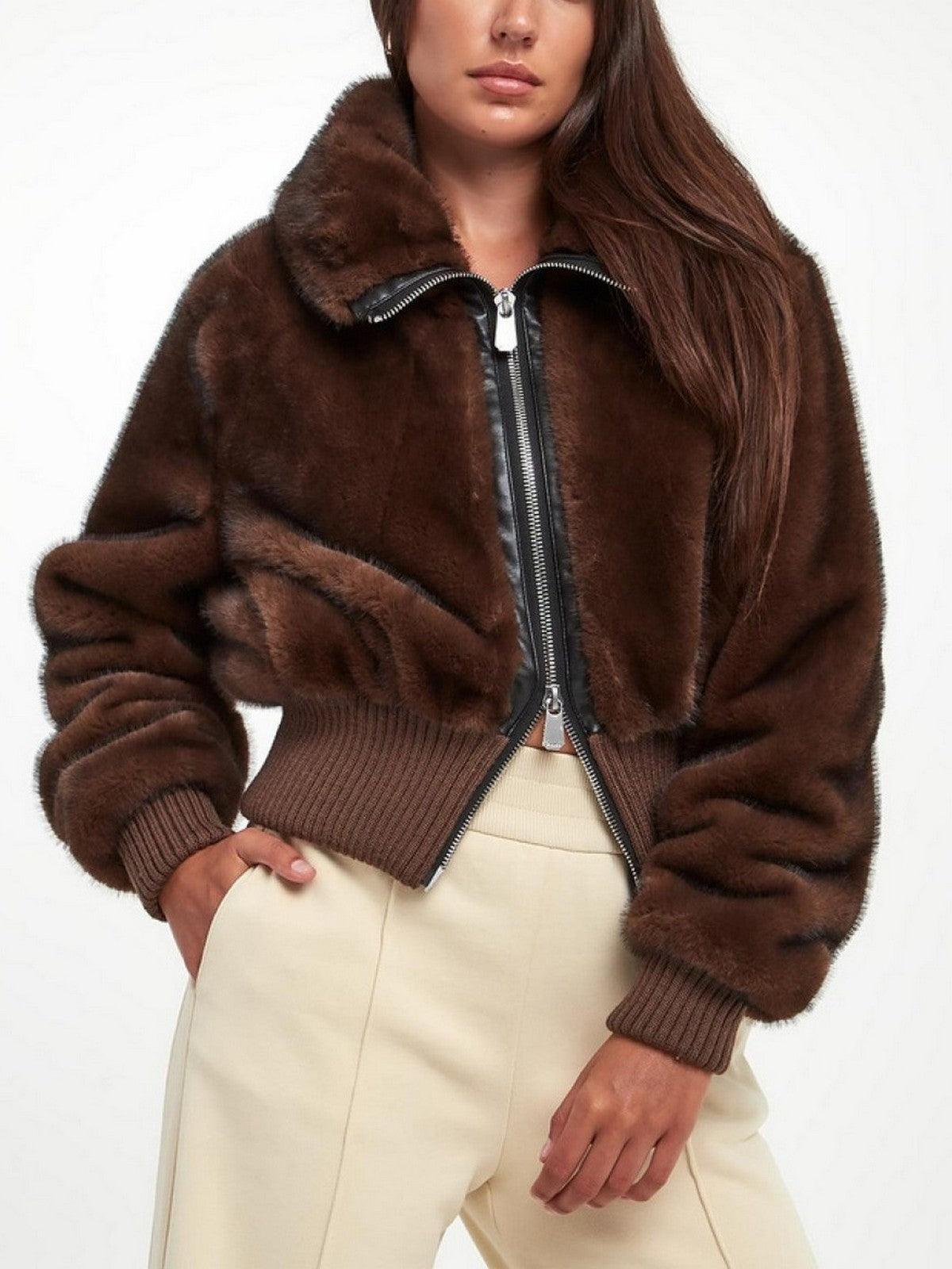 PINKO Pelliccia Donna BAGELS BOMBER 105399-A2PI D49 MARRONE