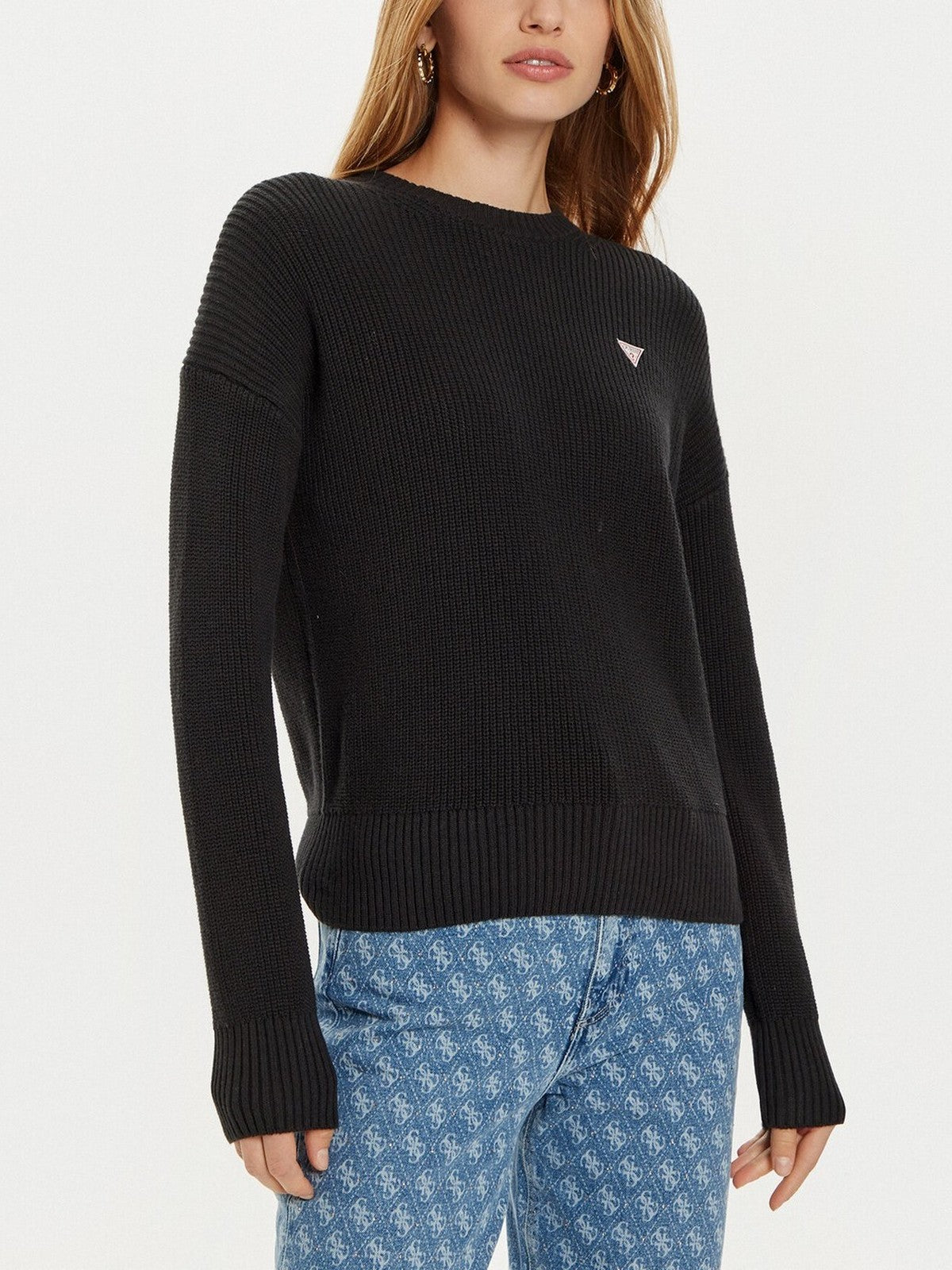 GUESS Maglione Donna GJ LS CN MINI TRIANGLE SWTR W4BR08 Z3HM1 JBLK Nero gioboutiqueweb