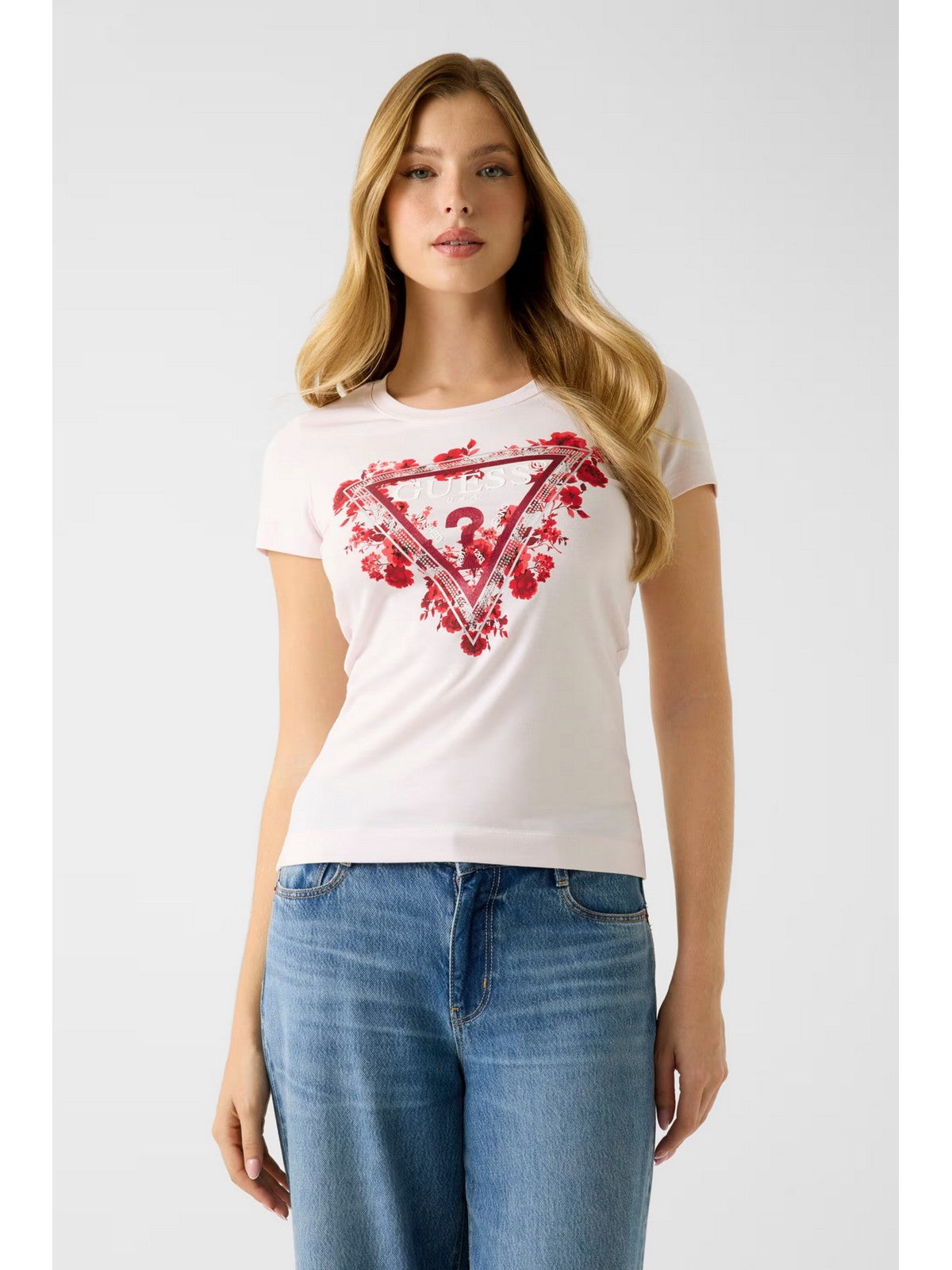 GUESS T-shirt Donna SS CN FLOWERS TRIANGLE TEE W6RI23 J1314 A627 DELICATE PINK