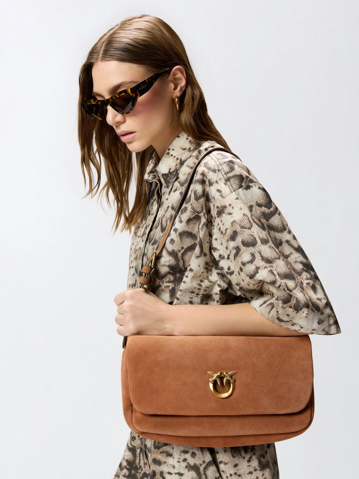 PINKO Borsa Donna CLICK SOFT HORIZONTAL HANDLE C 106178-A0F6 L17Q MARRONE - LEONE-ANTIQUE GOLD