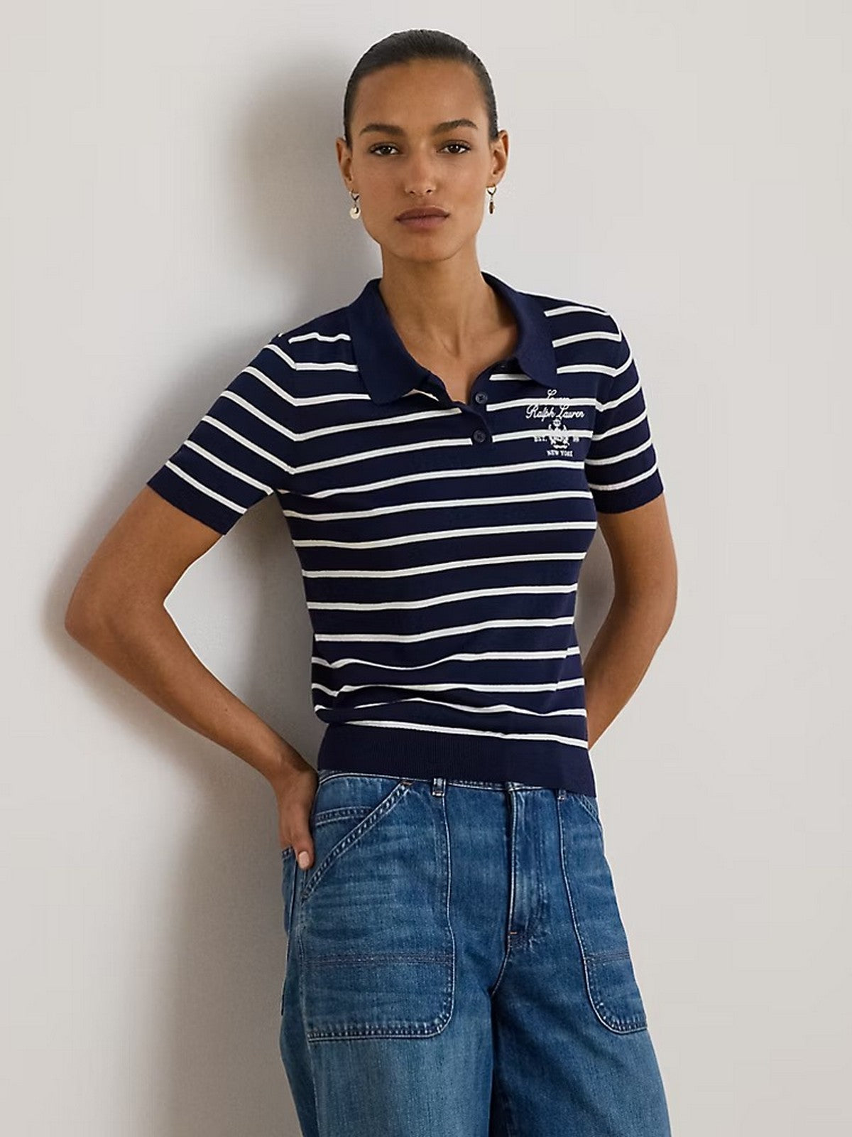 LAUREN RALPH LAUREN Polo Mujer NATRISSA-MANGA CORTA-PULLOVER 200P03506 002 REFINED NAVY/WHITE