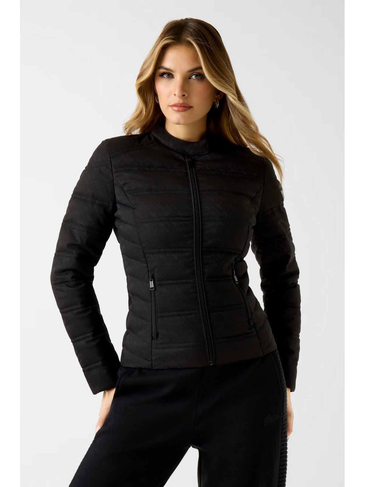 GUESS Giubbino Donna New Vona Logo Jacket W6RL02 WJ492 JBLK Jet Black A996