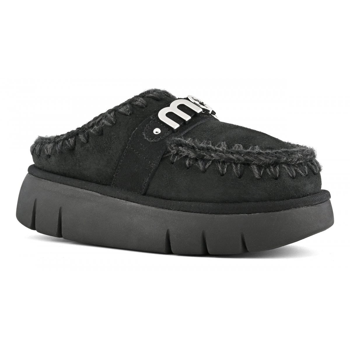 MOU Ciabatta Donna Bounce clog metal logo MU.FW531001A BKBK BLACK