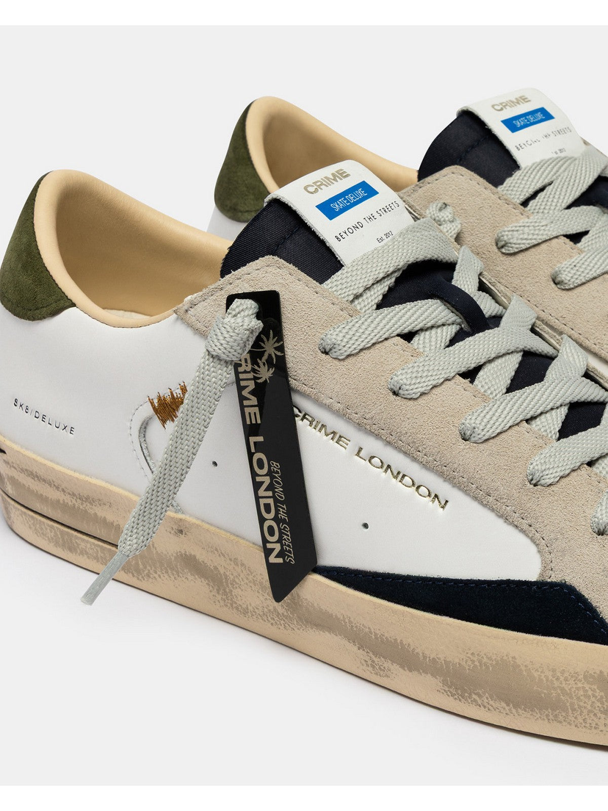 CRIME LONDON Sneaker Uomo SK8 DELUXE DOWNTOWN GREEN 19110PP8 10 WHITE