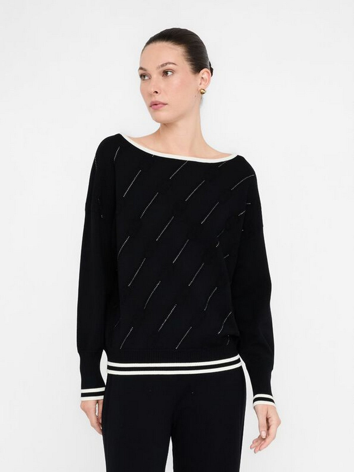 LIU JO SPORT Maglione Donna TF5206MS63L 03N66 Nero/bianco latte