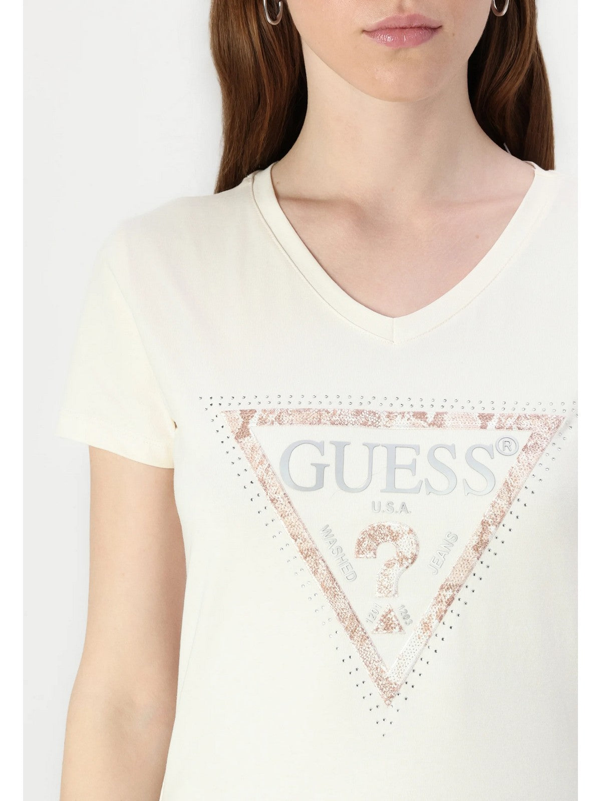 GUESS T-shirt Donna SS VN PYTHON TRIANGLE TEE W5RI21 J1314 A90F CEMENTO gioboutiqueweb