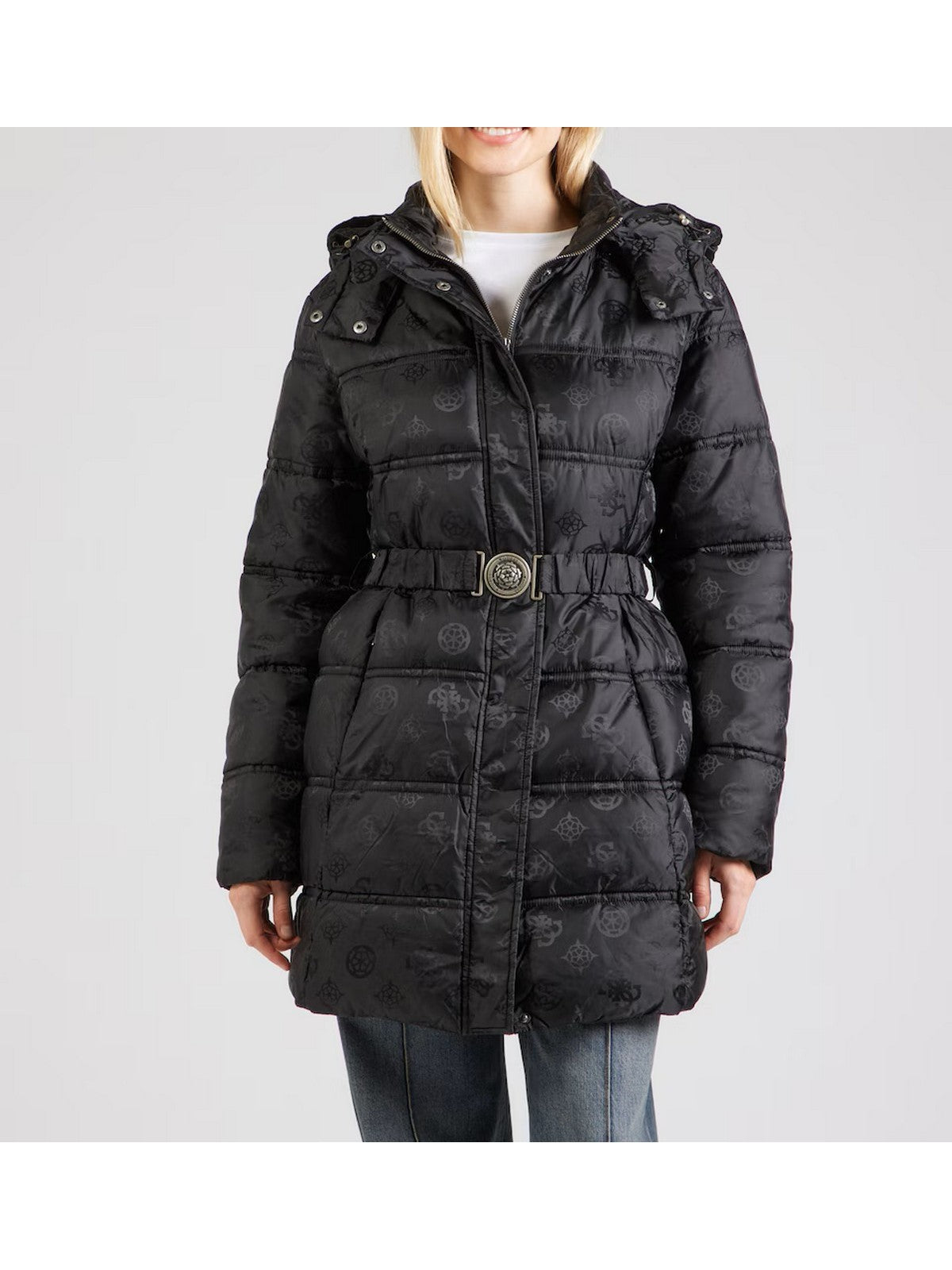 GUESS Piumino Donna IMMA LOGO MIDI PUFFER W5BL44 W2912 JBLK Jet Black A996