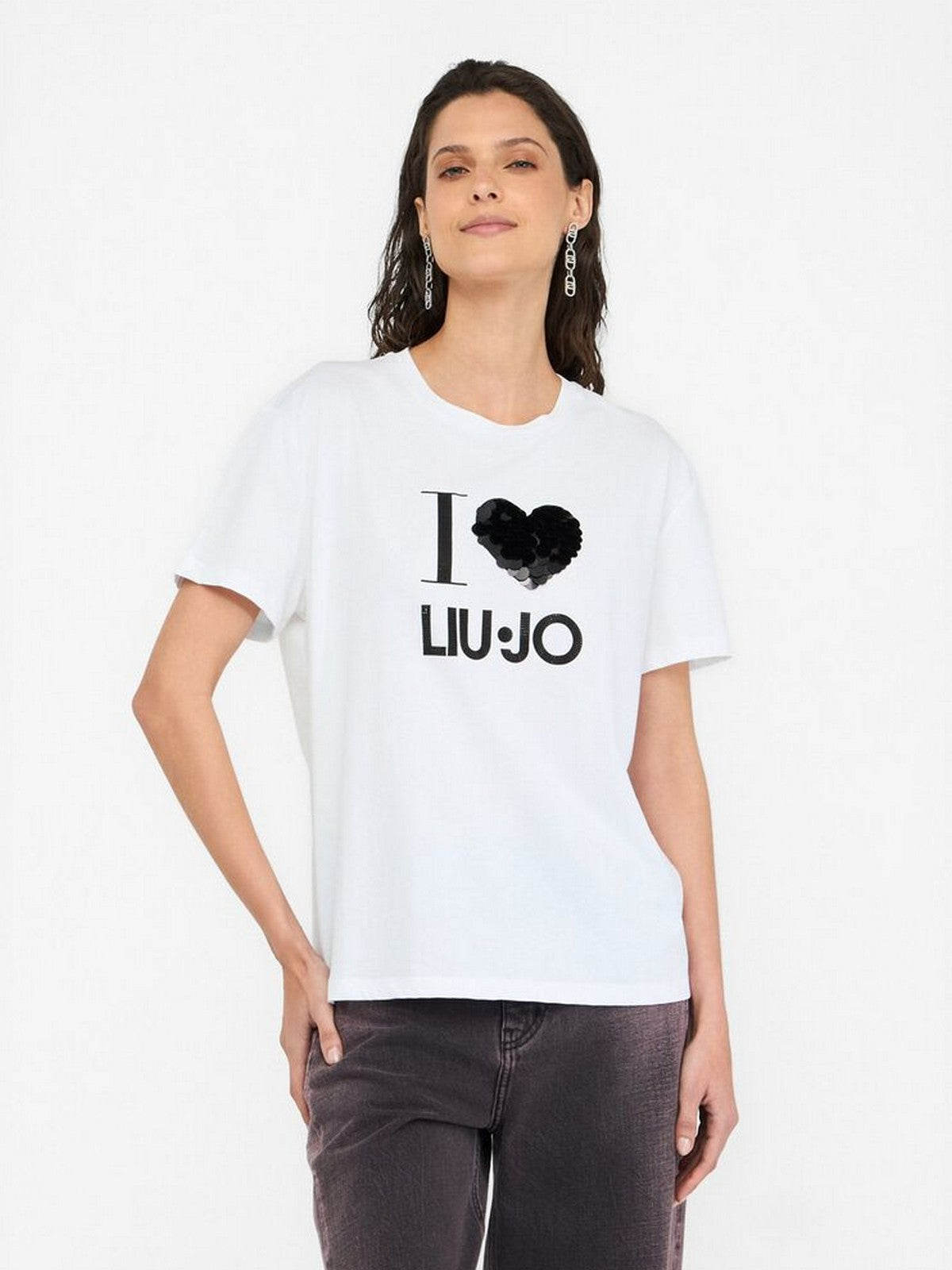 LIU JO WHITE T-shirt Donna MF5345JS923 M9683 B.co heart liujo