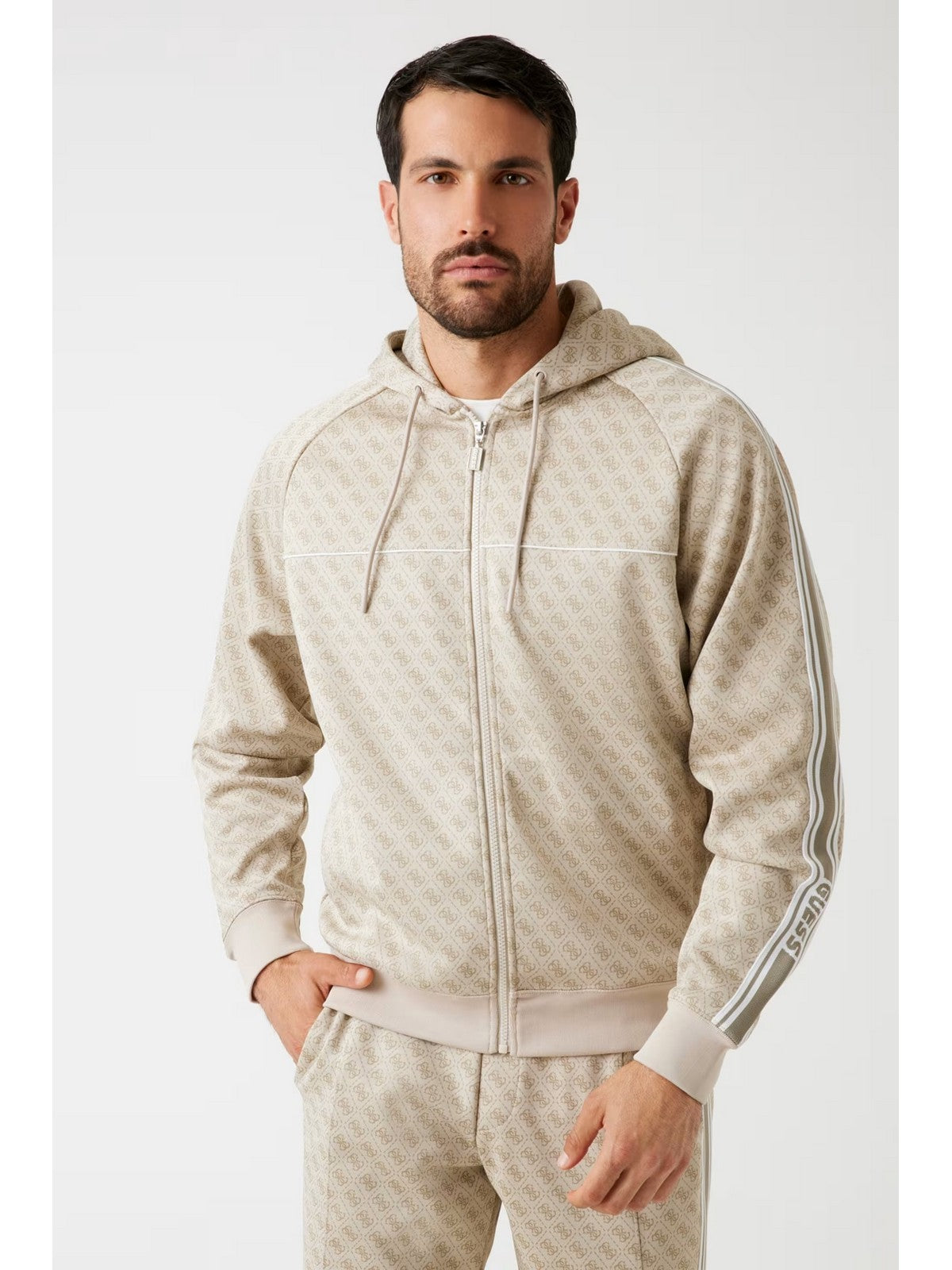 GUESS SPORT Felpa Uomo PARIMO 4G FULL ZIP SWEATSHIRT Z5BQ13 K2042 FJ9O 4G JACQUARD LIGHT MI