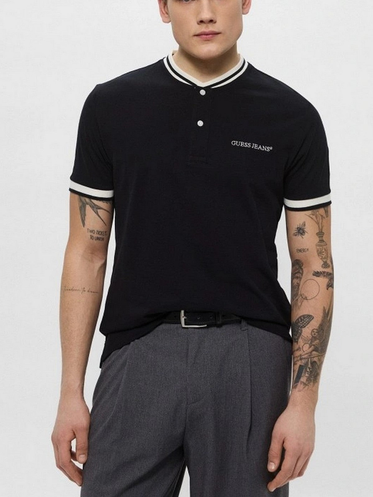 GUESS T-shirt Uomo GJ SS CN REG HENLEY TEE M5GP49 KCTV1 JBLK Jet Black A996