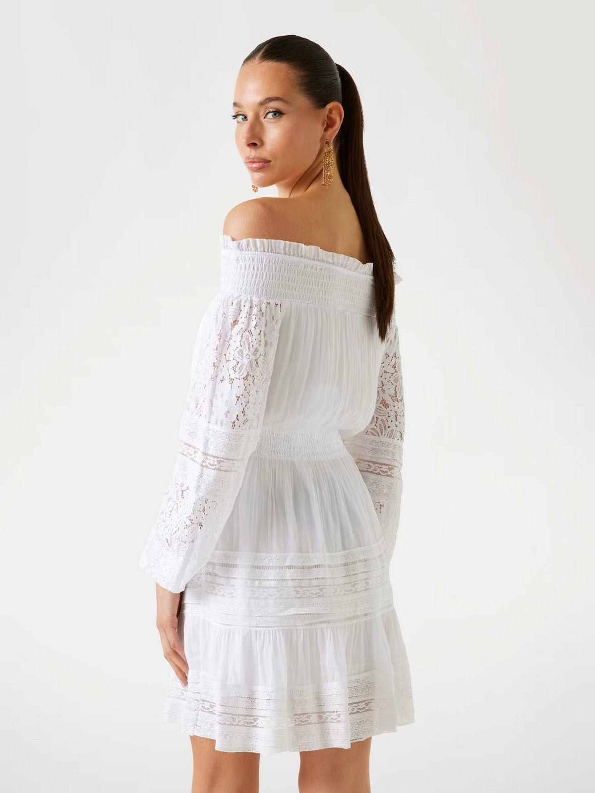 GUESS Abito Donna AUDREY OFF SHOULDER MINI DRESS W5GK24 WE550 G011 PURE WHITE gioboutiqueweb