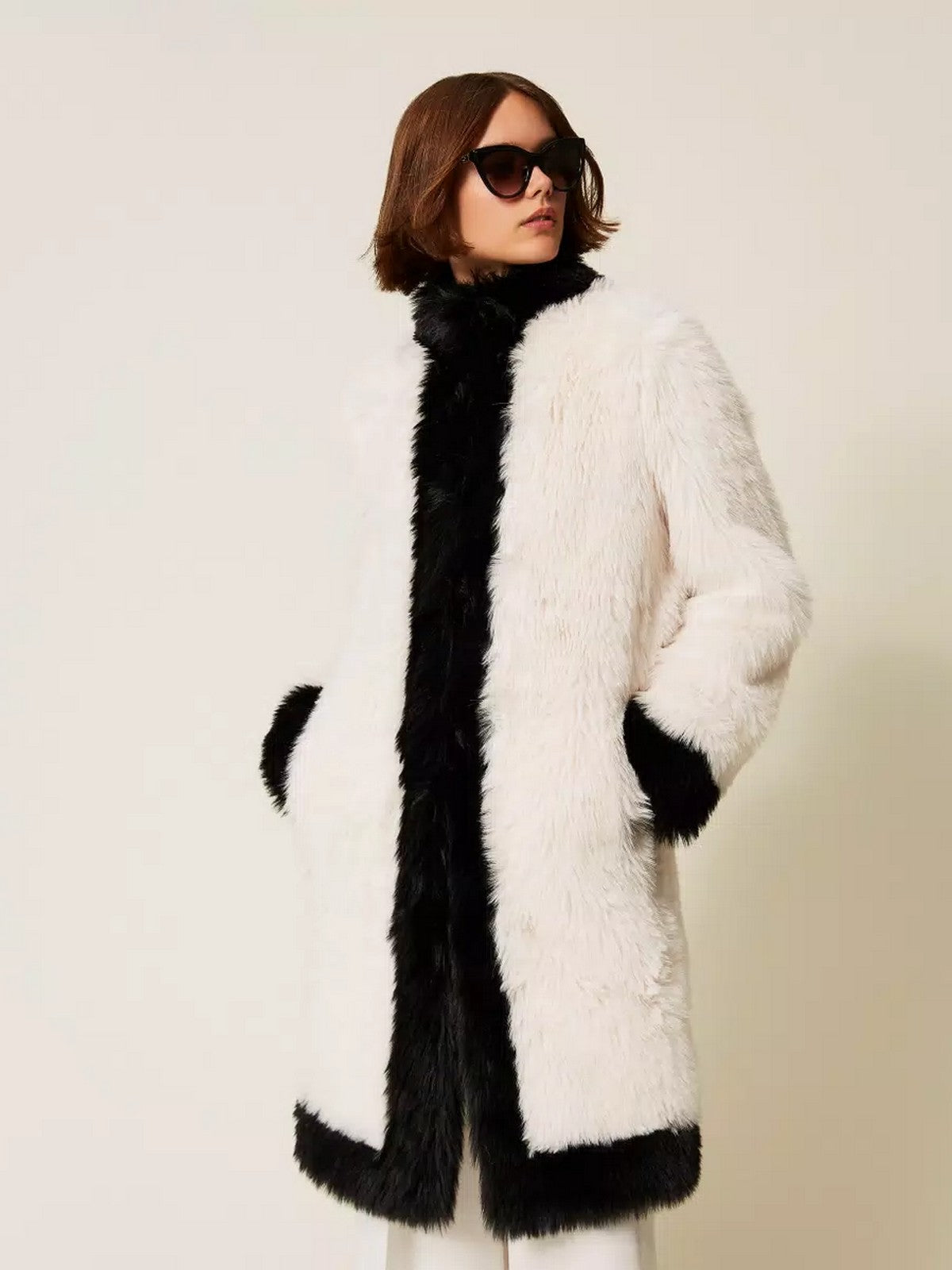 TWINSET Cappotto Donna WARM TWO-TONE COATS 252TT2153 12865 BIC.NEVE/NERO