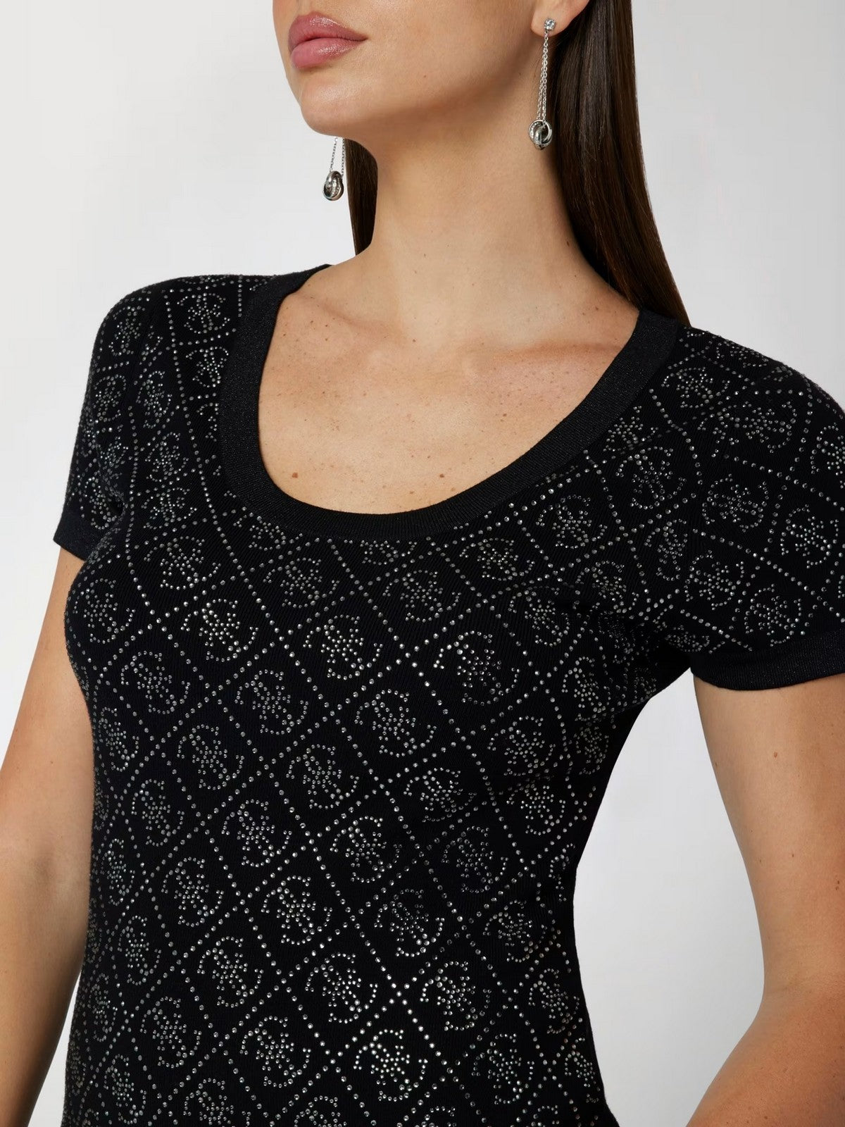 GUESS Abito Donna PAIGE 4G STONES SS DRESS SWTR W4YK28 Z3FN0 JBLK Nero gioboutiqueweb