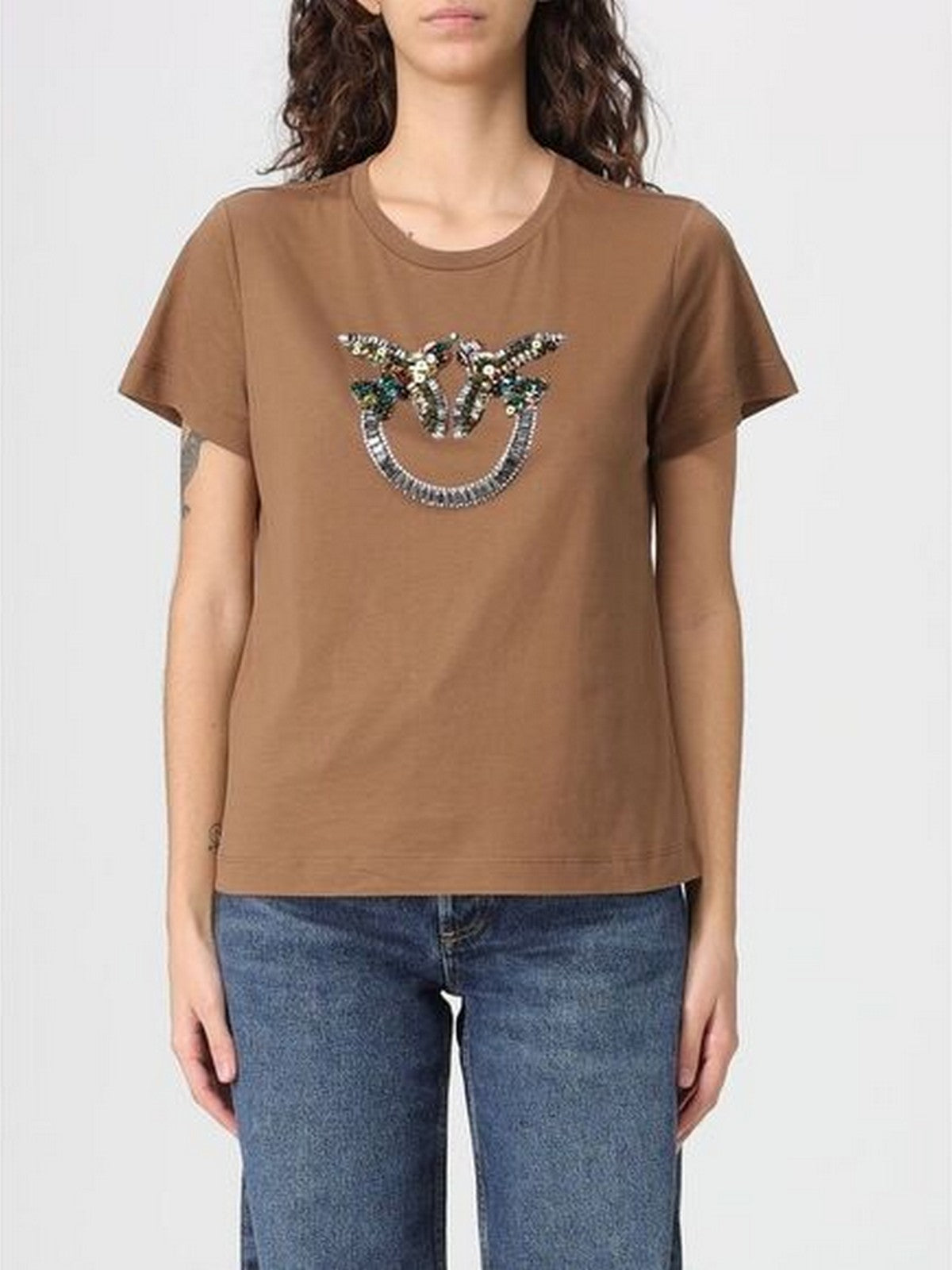 PINKO T-shirt Donna QUENTIN T-SHIRT 100535-A33F L78 MARRONE TERRA X PIANTE