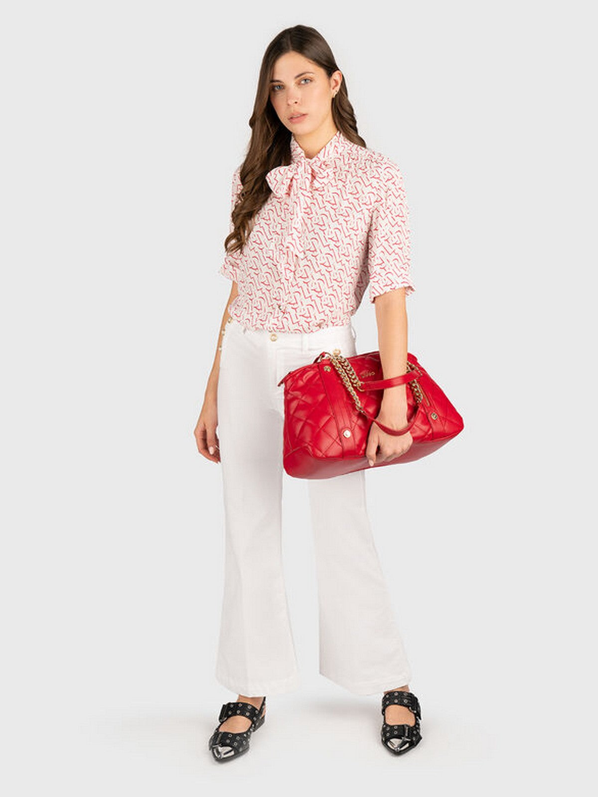 LIU JO BLACK Camicia Donna CA5216T5853 B1187 WHITE/RED gioboutiqueweb