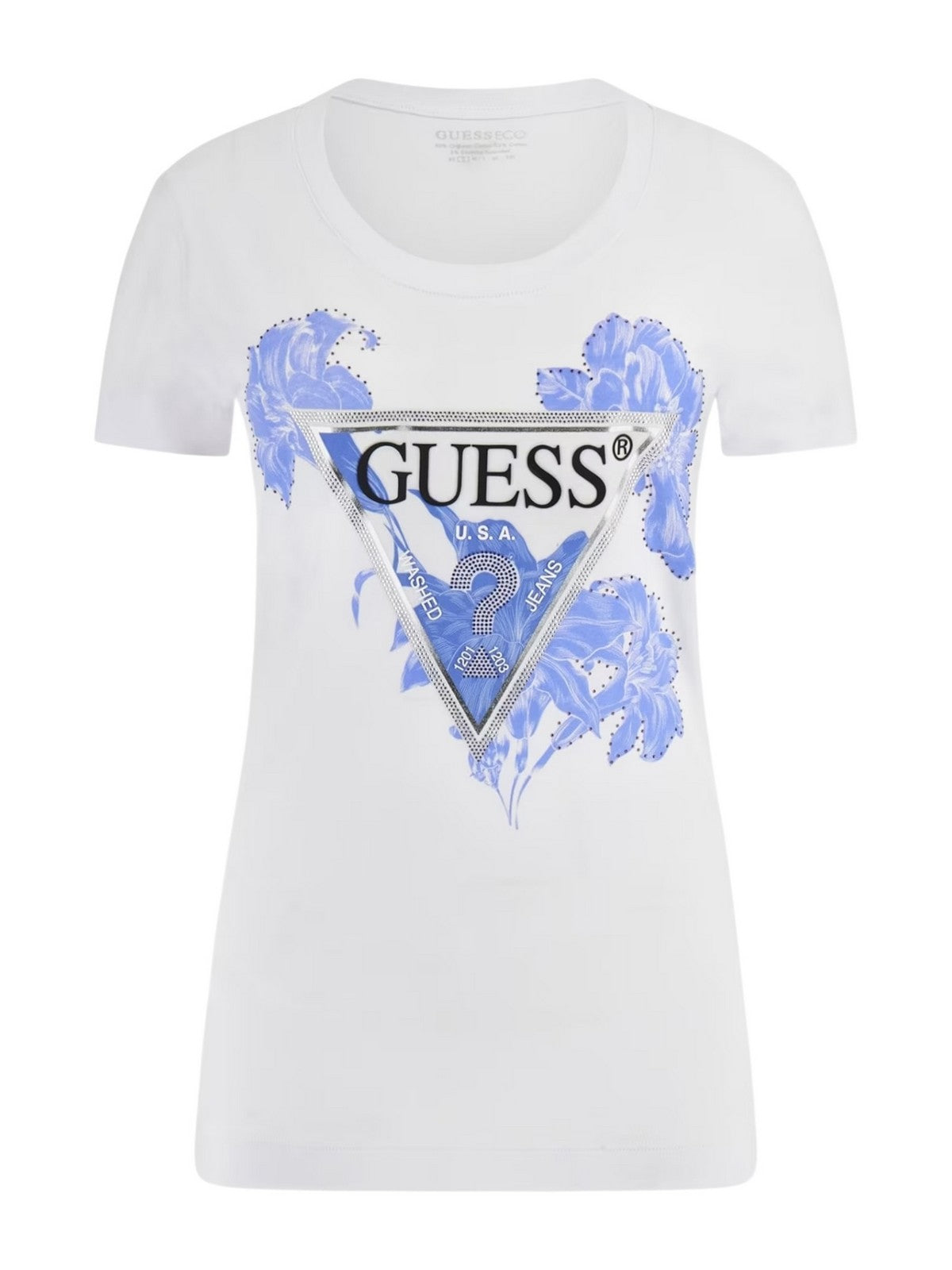GUESS T-shirt Donna SS CN FLOWER TRIANGLE TEE W5GI08 J1314 G011 Bianco gioboutiqueweb