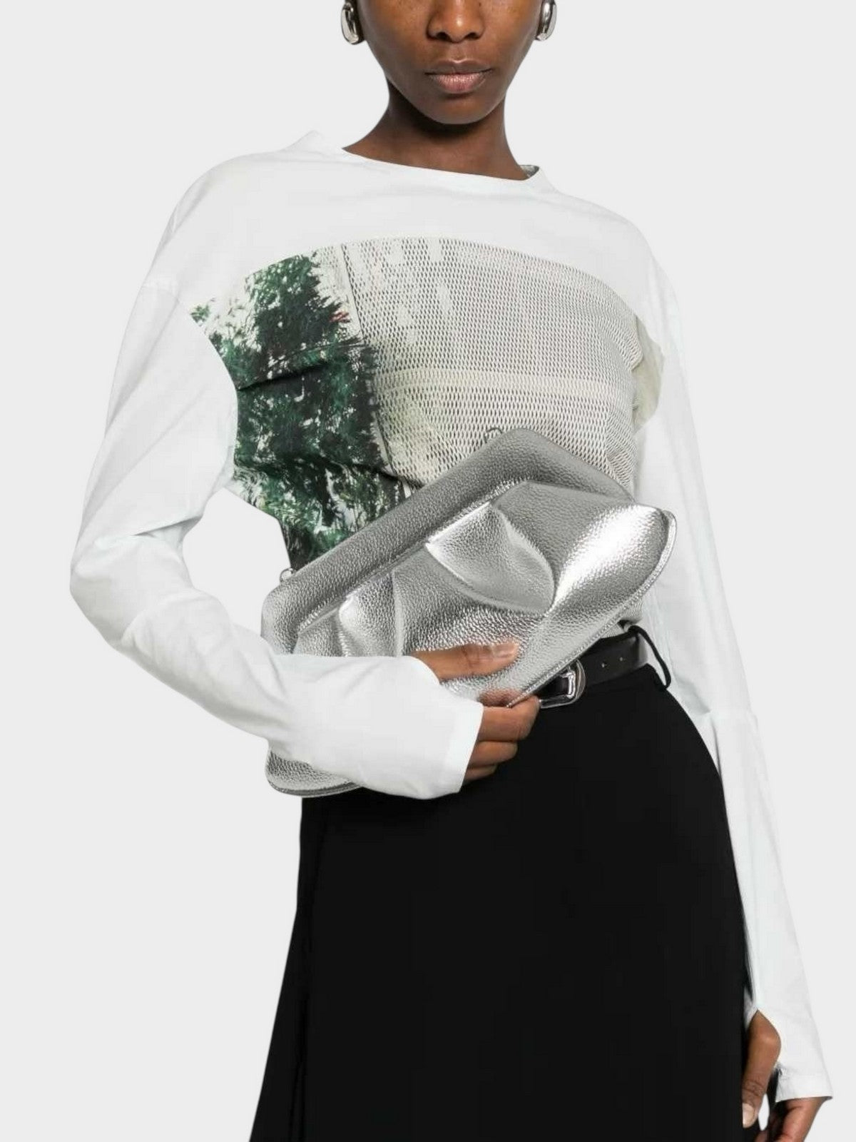 THEMOIRè Bios Baguette laminato vegan fabric bag silver eco-friendly design