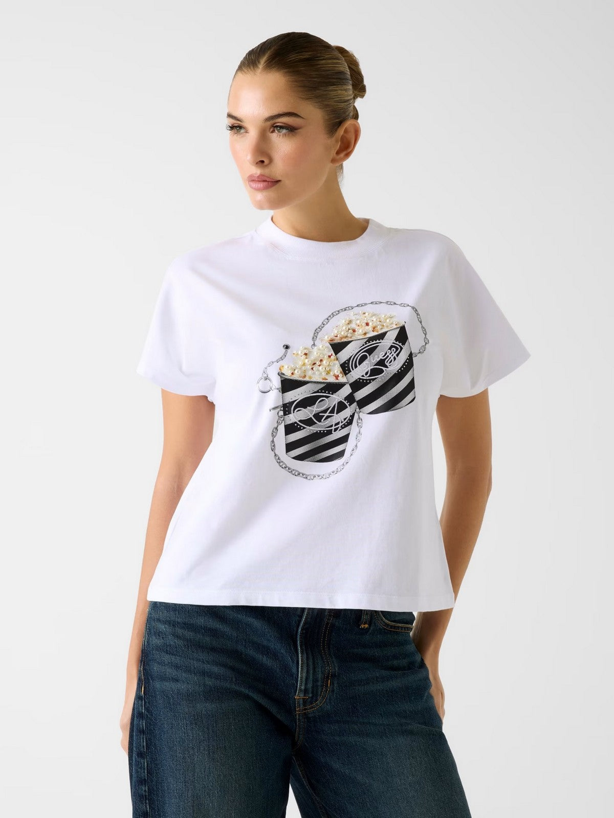 GUESS T-shirt Donna SS CN POPCORN TEE W6RI28 I3Z14 G011 PURE WHITE