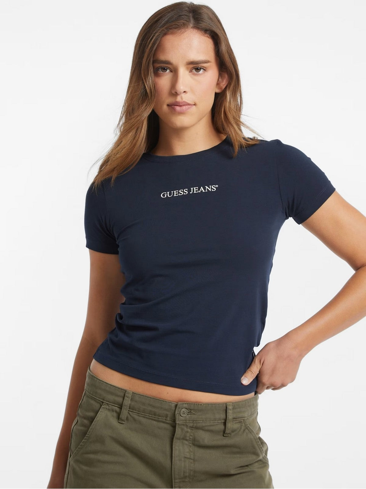 GUESS T-shirt Donna GJ SS CN SLIM LOGO PRINT TEE W4YI01 J1314 A71W Blu gioboutiqueweb