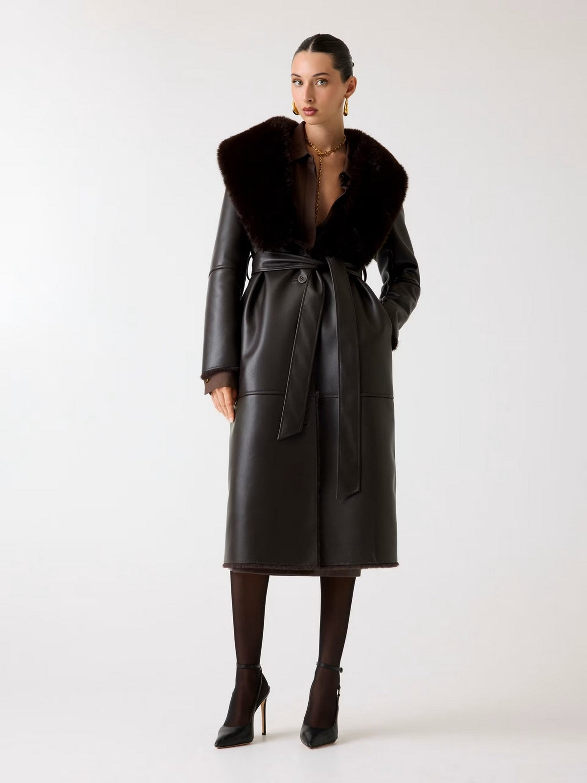 MARCIANO Cappotto Donna ZOEY FAUX LEATHER COAT 5BGL42 7387A G1DL CHOCOLATE BROWNIE