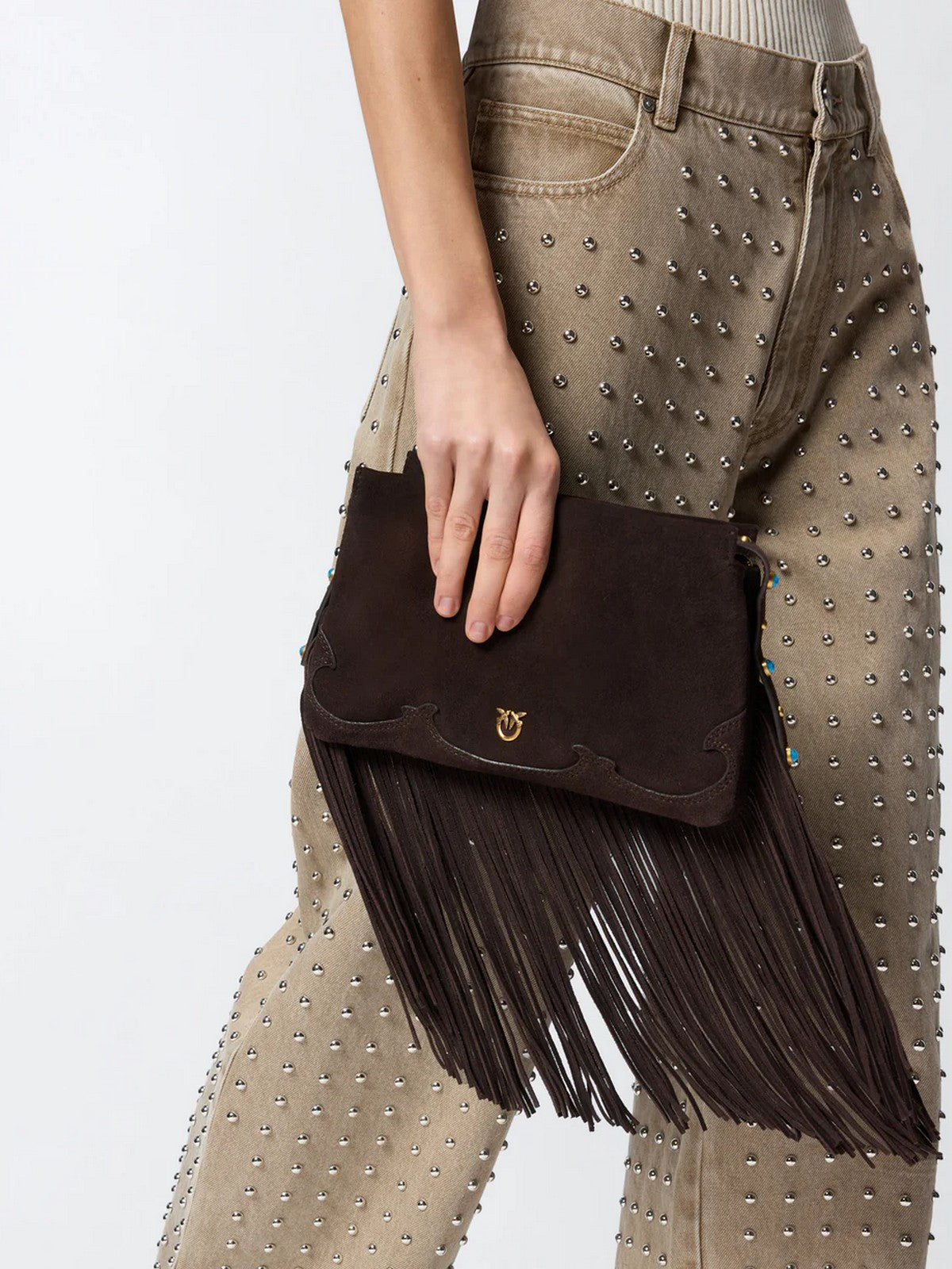 PINKO Borsa Donna TRIPLET MINI FRINGES SUEDE 106665-A0F6 M11P MARRONE CAFFE'-MIX