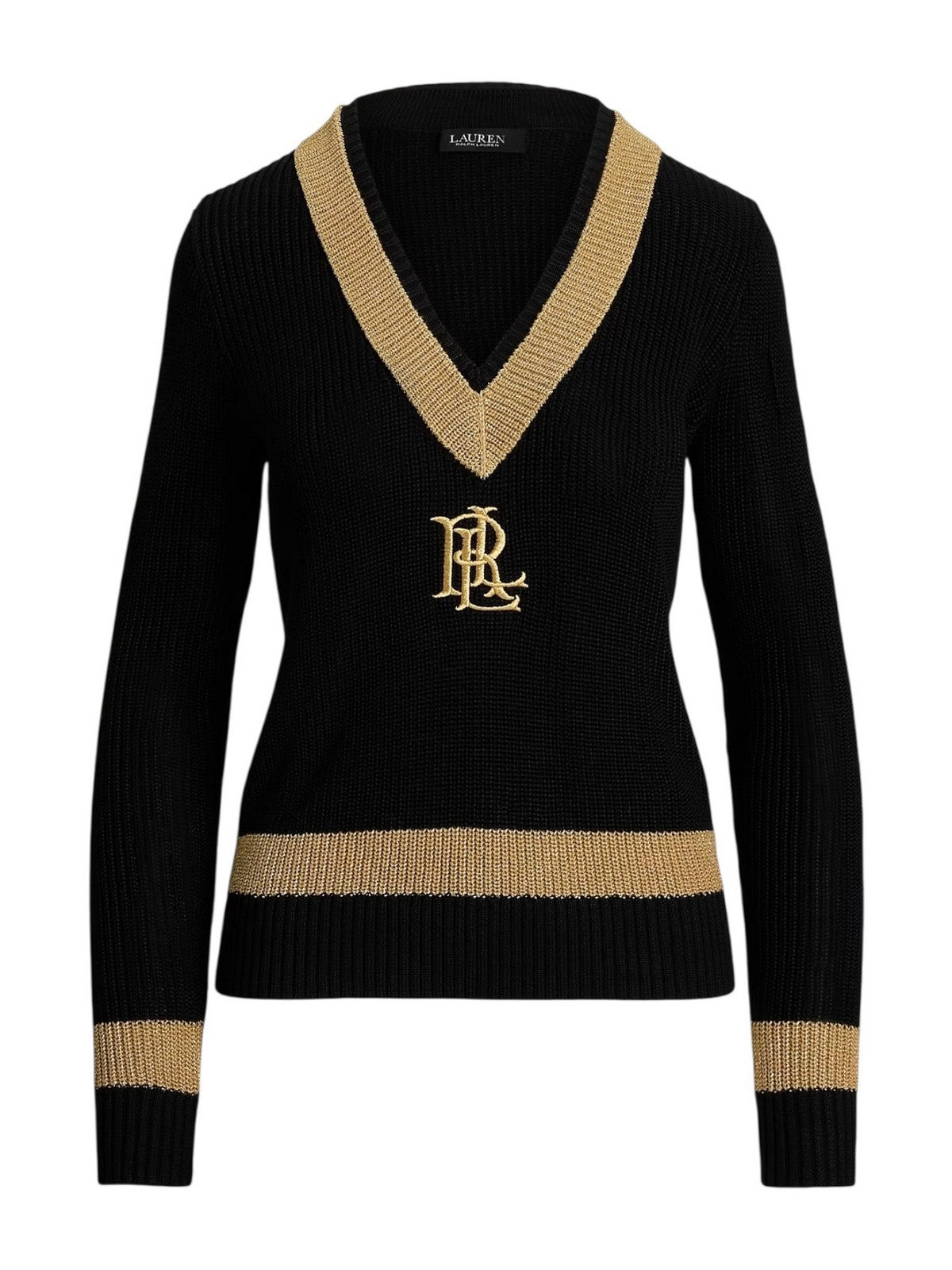 Lauren Ralph Lauren Maglione Woman Meren-Long Sleeve-Pullover 20097966 001 Black/Relic Gold Metallic