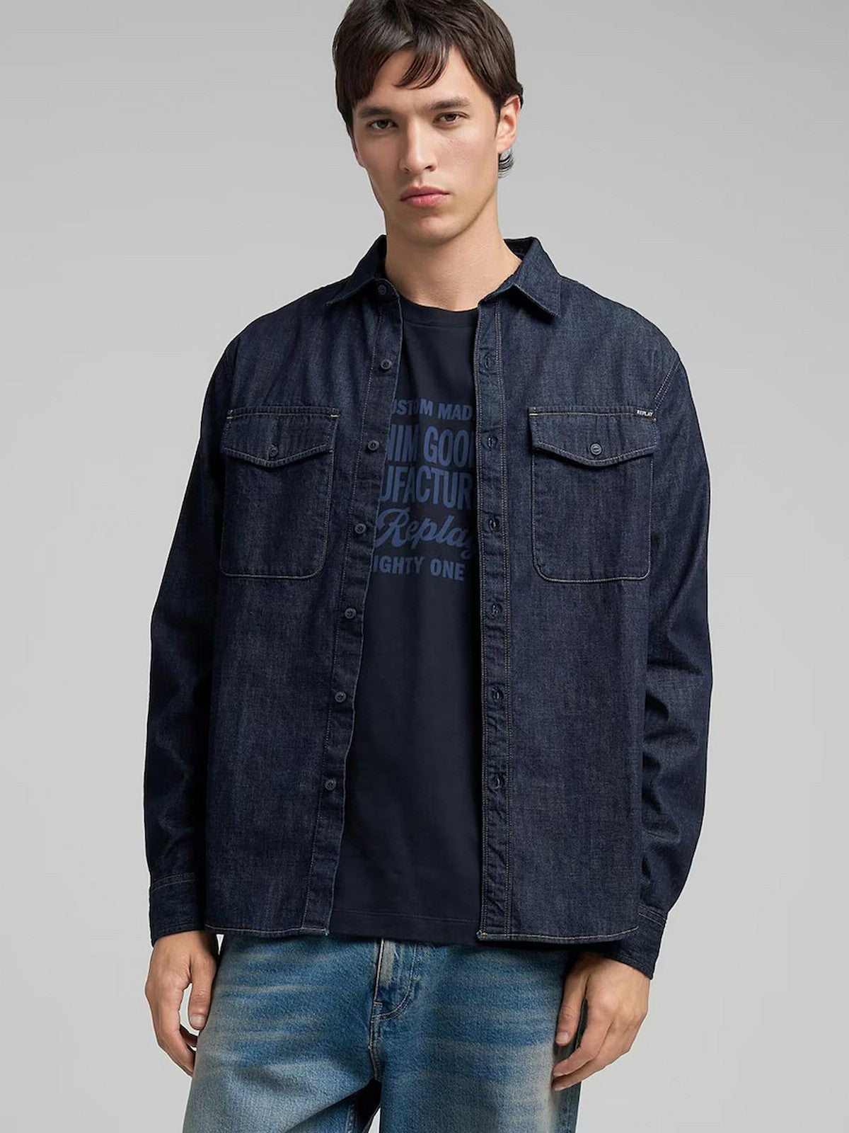 REPLAY Camicia Uomo M4124000860B04 007 DARK BLUE