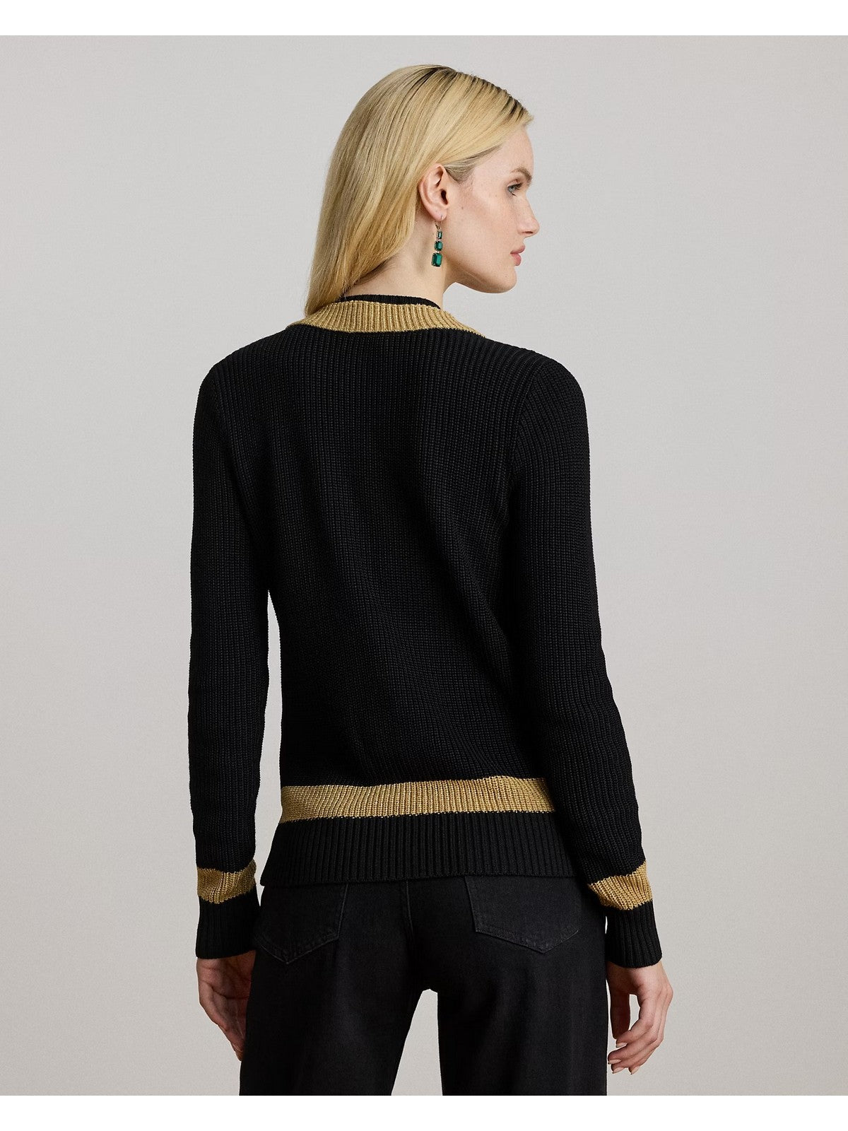Lauren Ralph Lauren Maglione Woman Meren-Long Sleeve-Pullover 20097966 001 Black/Relic Gold Metallic