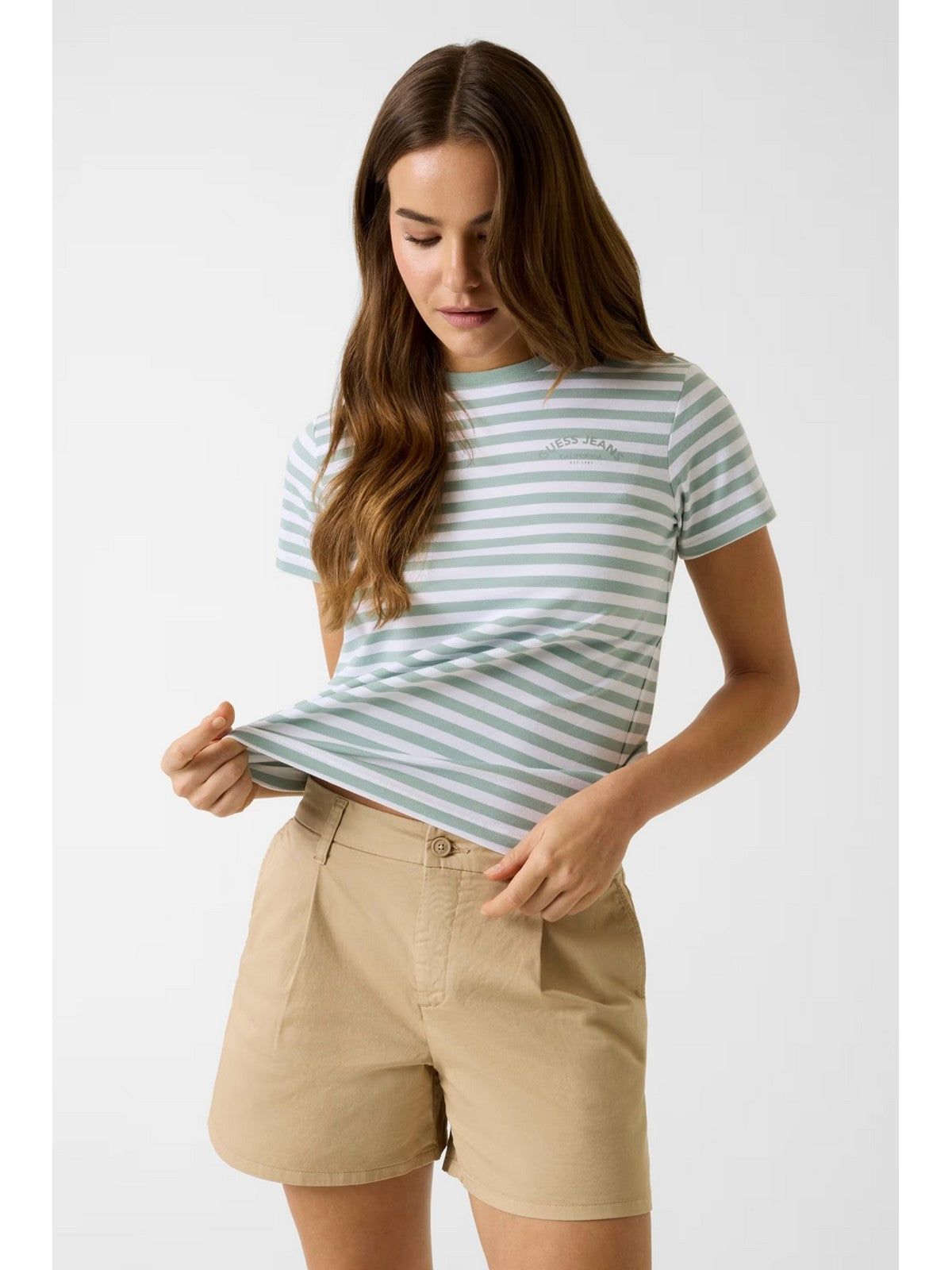 GUESS T-shirt Donna GJ SS CN REG YD STRIPED TEE W6GI05 KCIE1 SM16 SURF GREEN WHITE STR