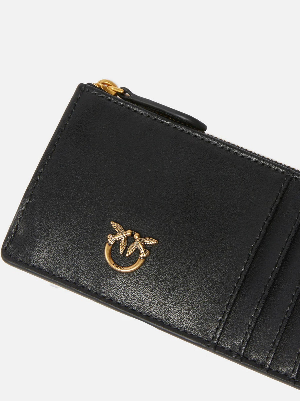 PINKO Portafoglio Donna AIRONE CARDHOLDER VITELLO SETA 100251-A0F1 Z99Q NERO-ANTIQUE GOLD