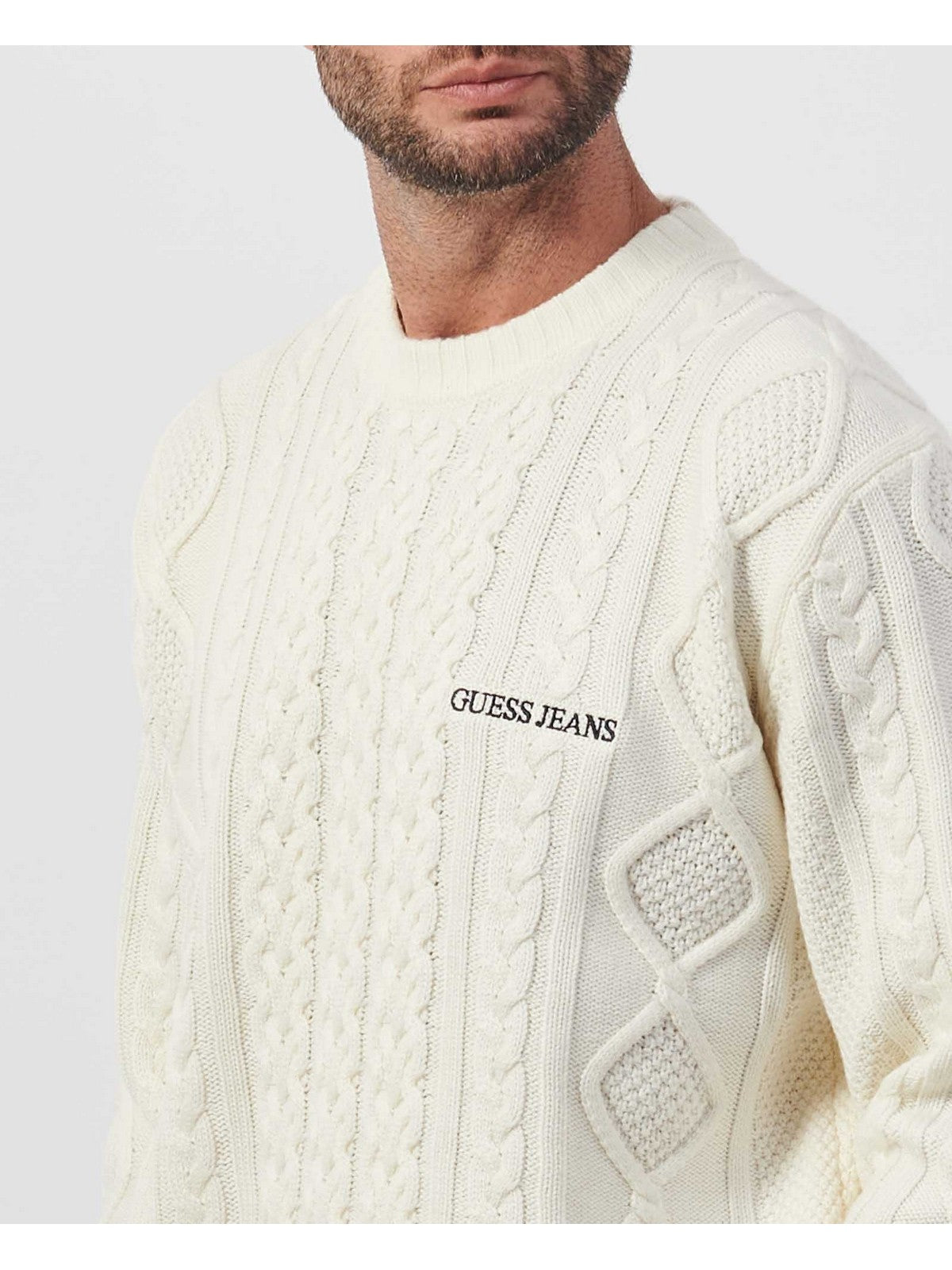 GUESS Maglione Uomo GJ LS CN CABLE SWTR M4BR34 Z3HN2 G293 Bianco gioboutiqueweb