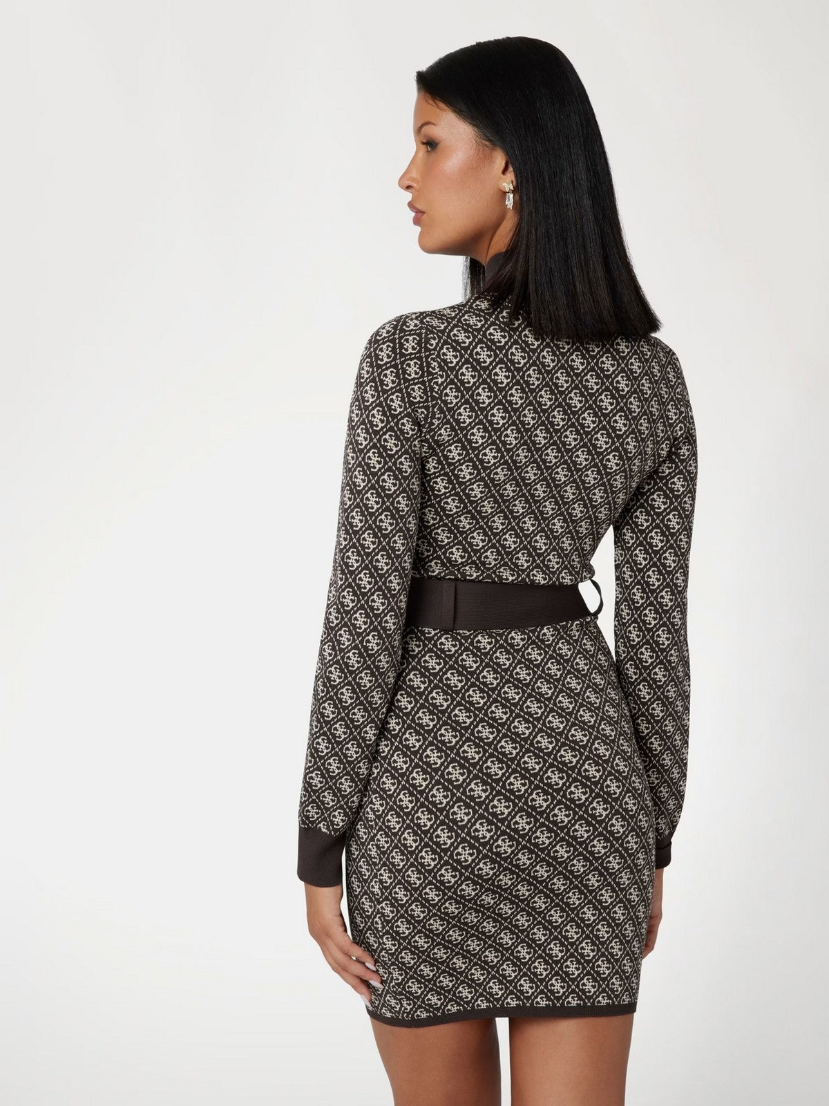 GUESS Abito Donna LISE 4G LS BELTED DRESS SWTR W4BK43 Z37K0 FN0T Marrone gioboutiqueweb