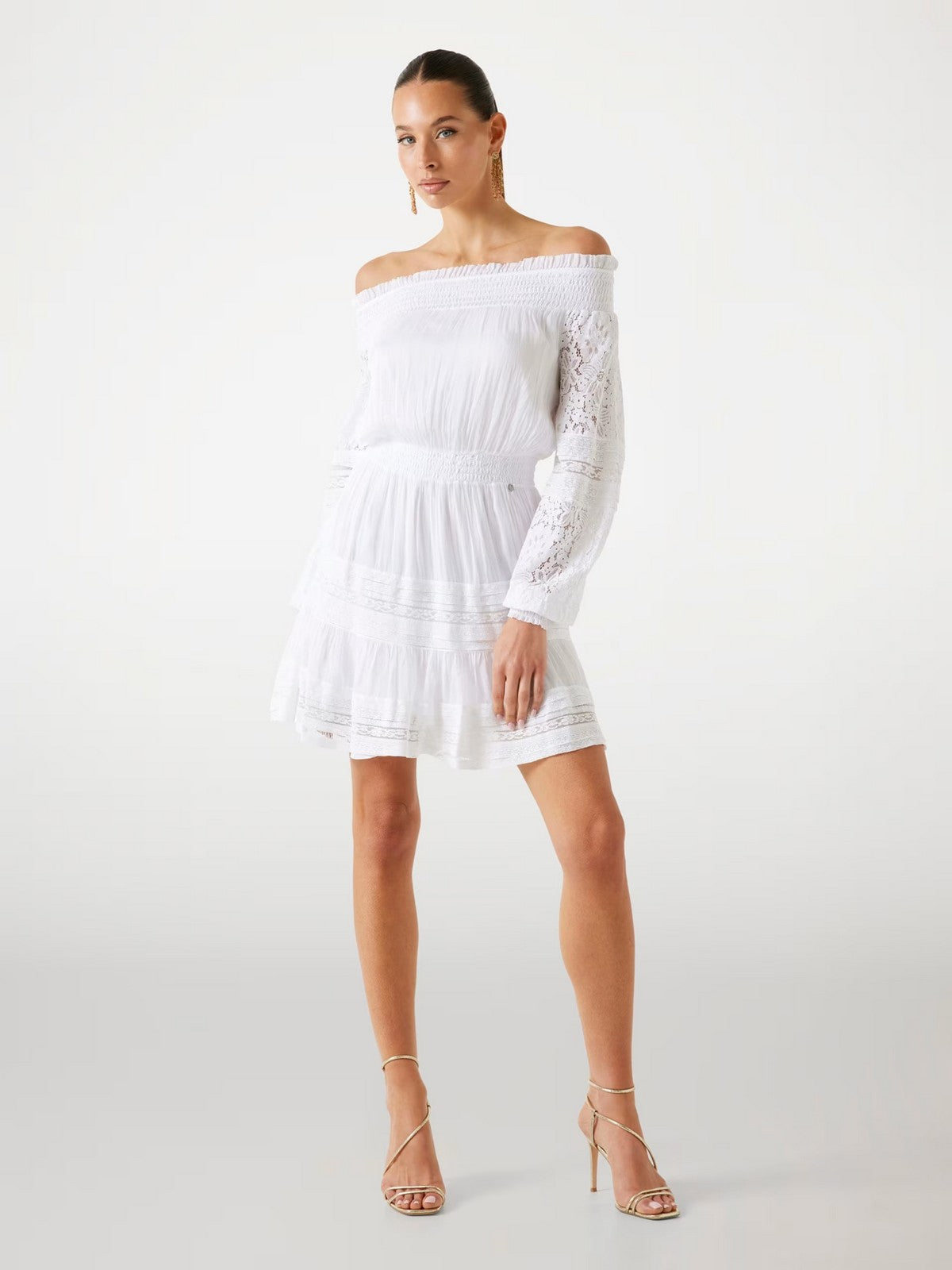 GUESS Abito Donna AUDREY OFF SHOULDER MINI DRESS W5GK24 WE550 G011 PURE WHITE gioboutiqueweb
