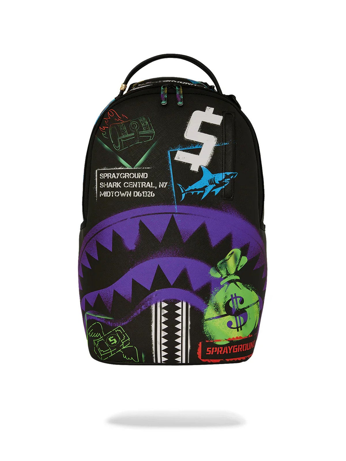 SPRAYGROUND Zaino Uomo SHARK CENTRAL STENCILS- BLACK DLXSV BACKPACK 910B7620NSZ Nero gioboutiqueweb