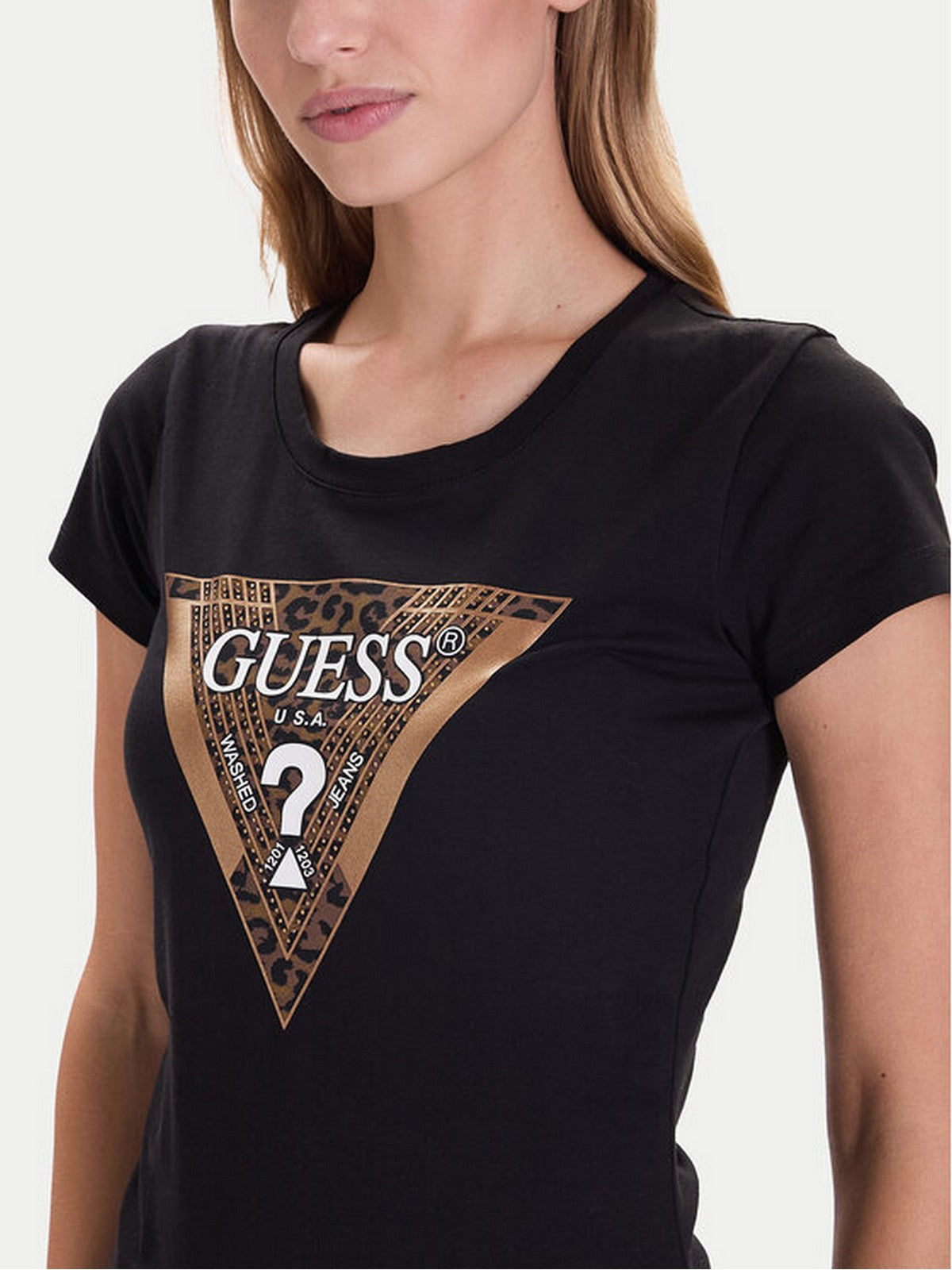 GUESS T-shirt Donna SS CN LEO TRIANGLE TEE W5BI28 J1314 JBLK Jet Black A996