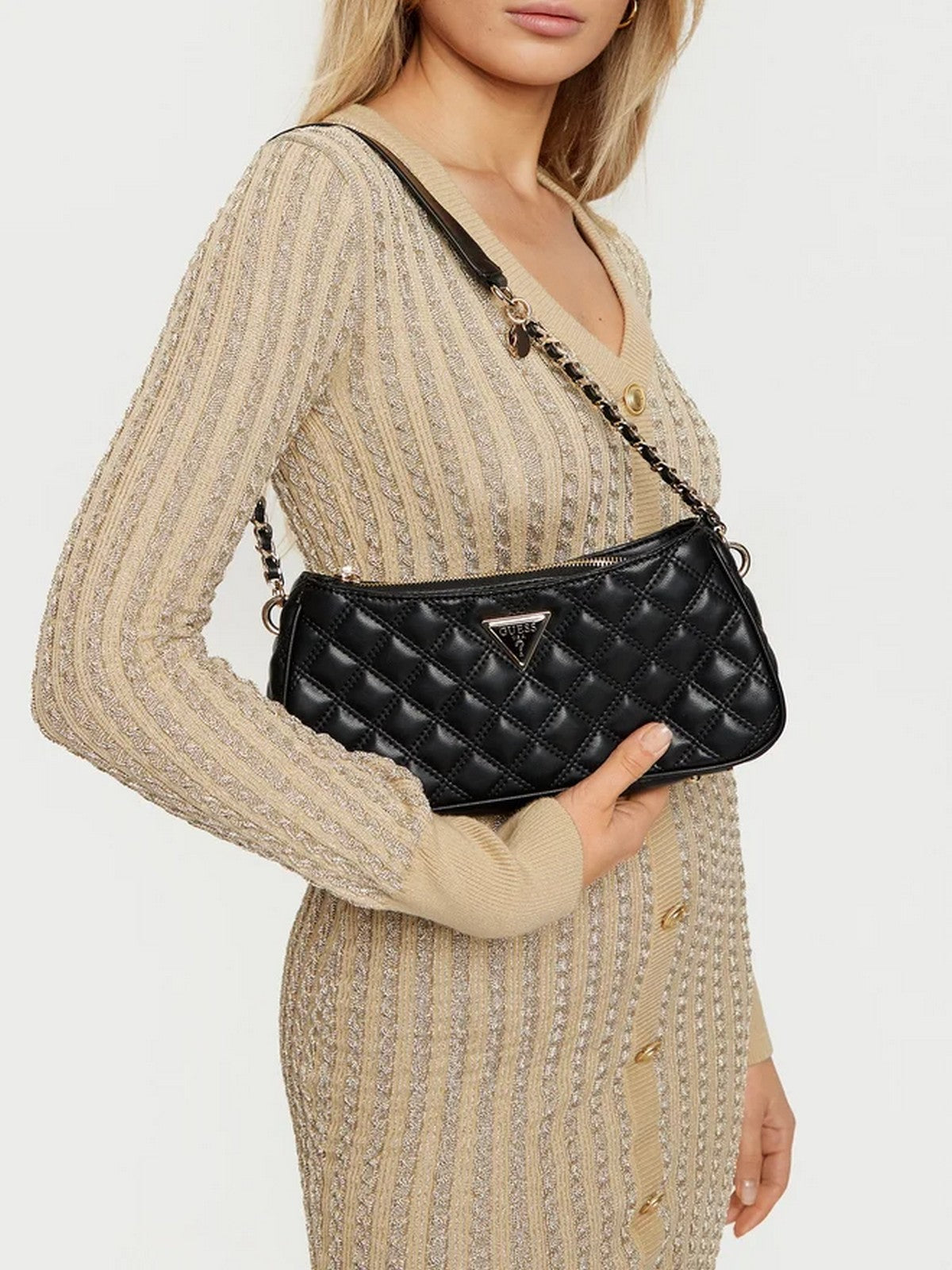 GUESS Borsa Donna GIULLY TOP ZIP SHOULDER BAG HWQG87 48160 BLA Nero gioboutiqueweb