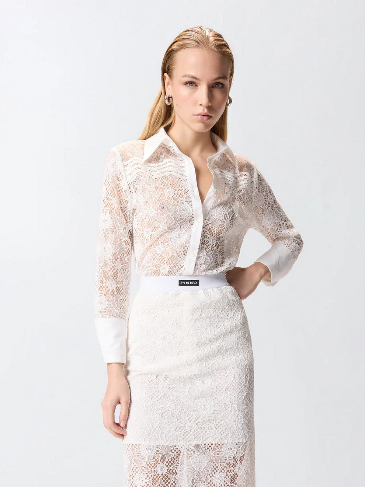 PINKO Camicia Donna COLINE CAMICIA PIZZO REBRODE 106600-A381 Z05 BIANCO-BIANCANEVE