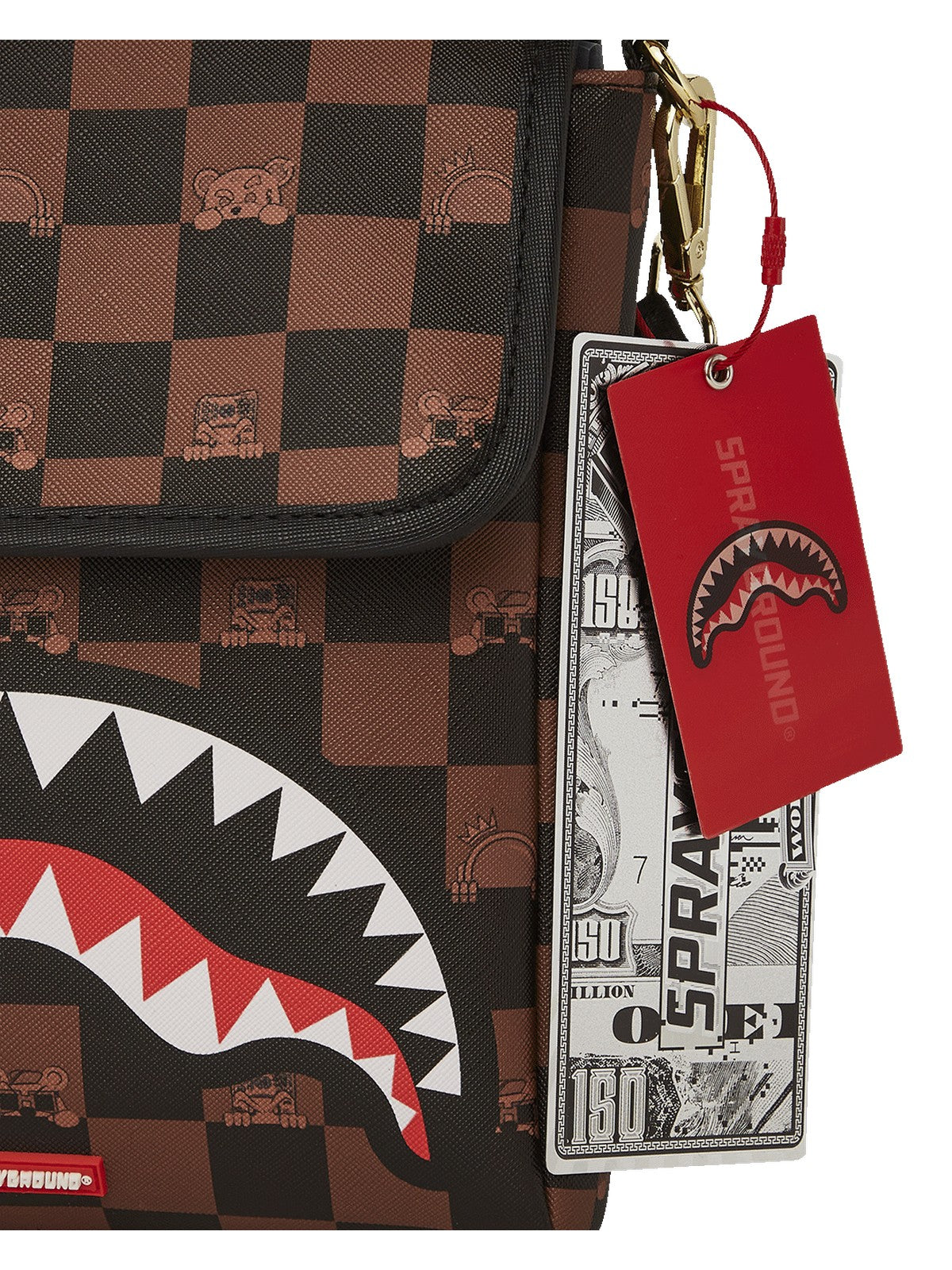 SPRAYGROUND Tracolla Uomo PEEKING CHARACTER CHECK MESSENGER SLING 910B7505NSZ Marrone gioboutiqueweb