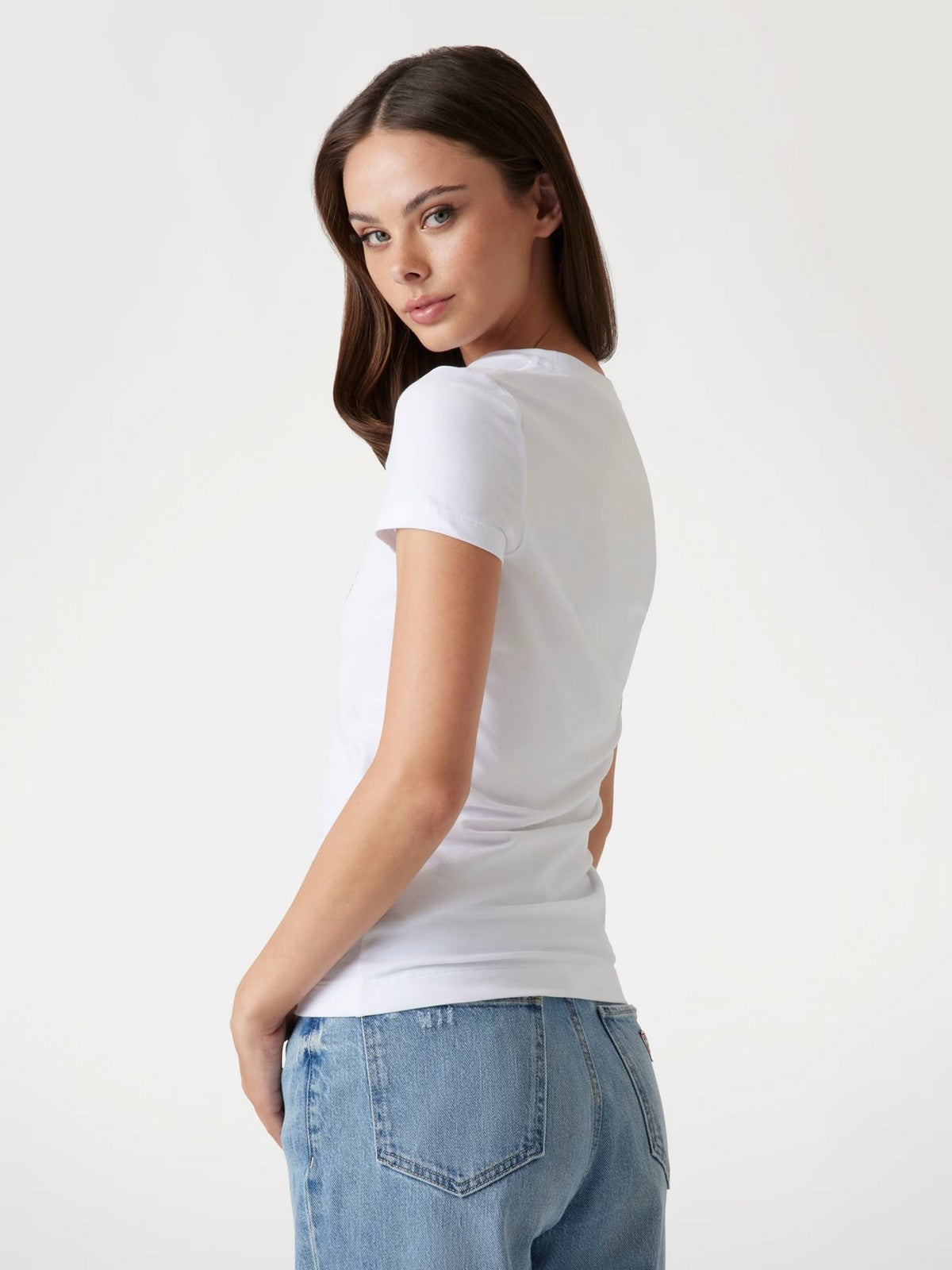 GUESS T-shirt Donna CN SS LOGO LACE TEE W5GI04 J1314 G011 Bianco gioboutiqueweb