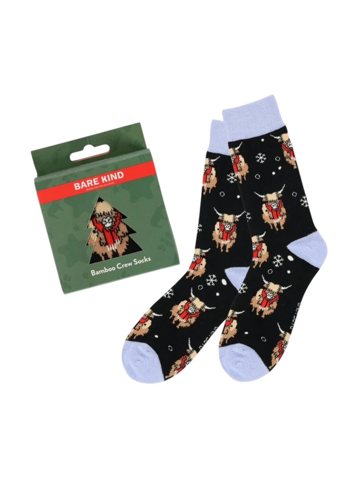 BARE KIND Calzini Unisex adulto CHRISTMAS HIGHLAND COW NERO